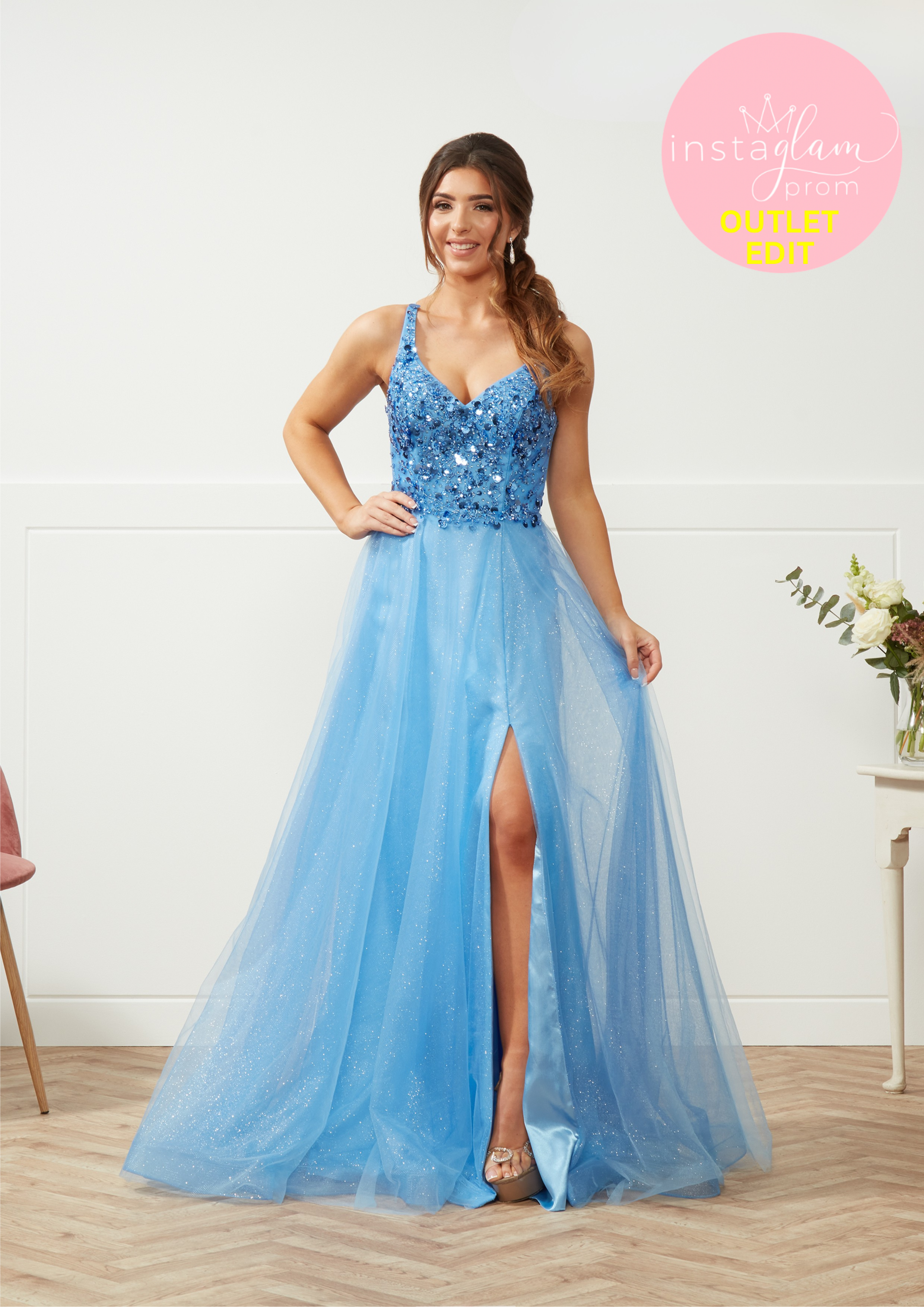 Aline Prom/ evening dress with beaded bodice & leg split- Style AF4336