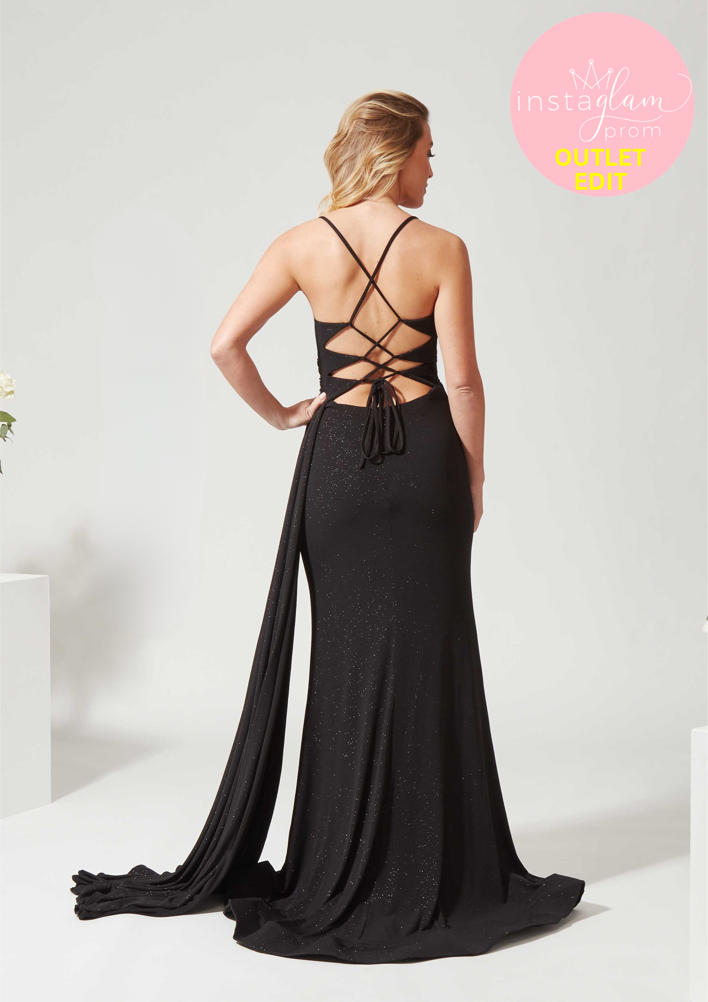 Fitted Prom/ evening dress with corset back and side train - Style AF4326