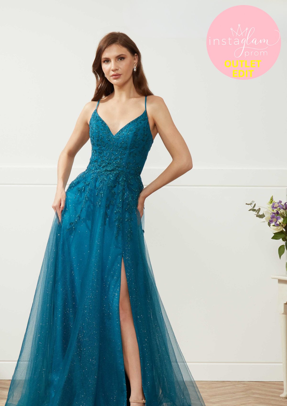 A-Line Tulle Prom Dress with Corset Back and Leg Split -AF42208