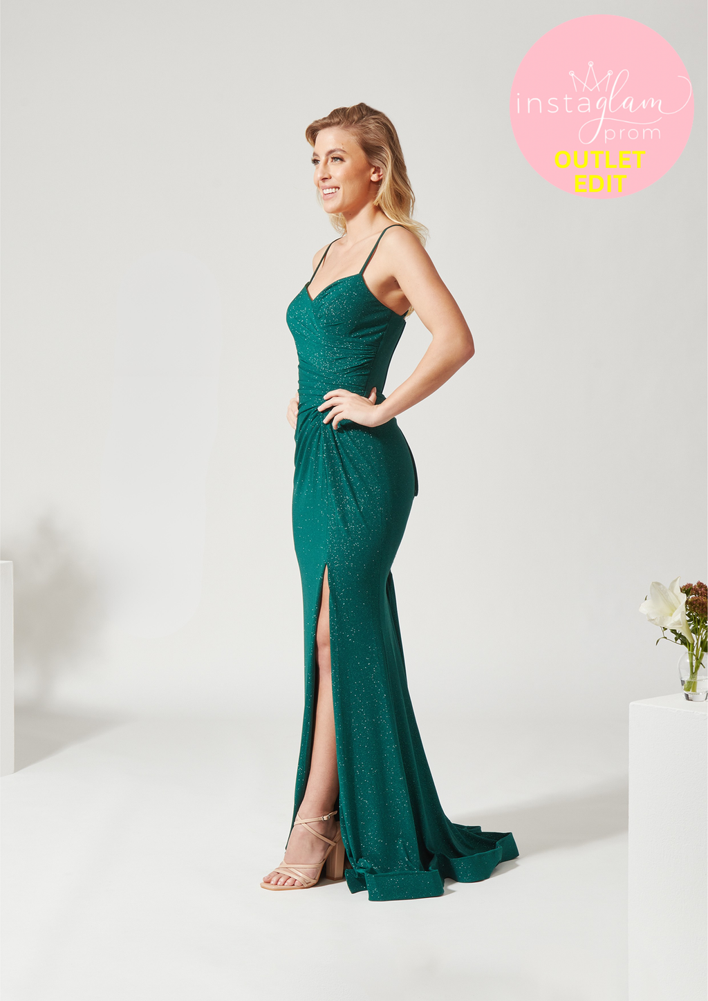 Glitter fabric fitted prom / evening dress corset back- Style AF3301