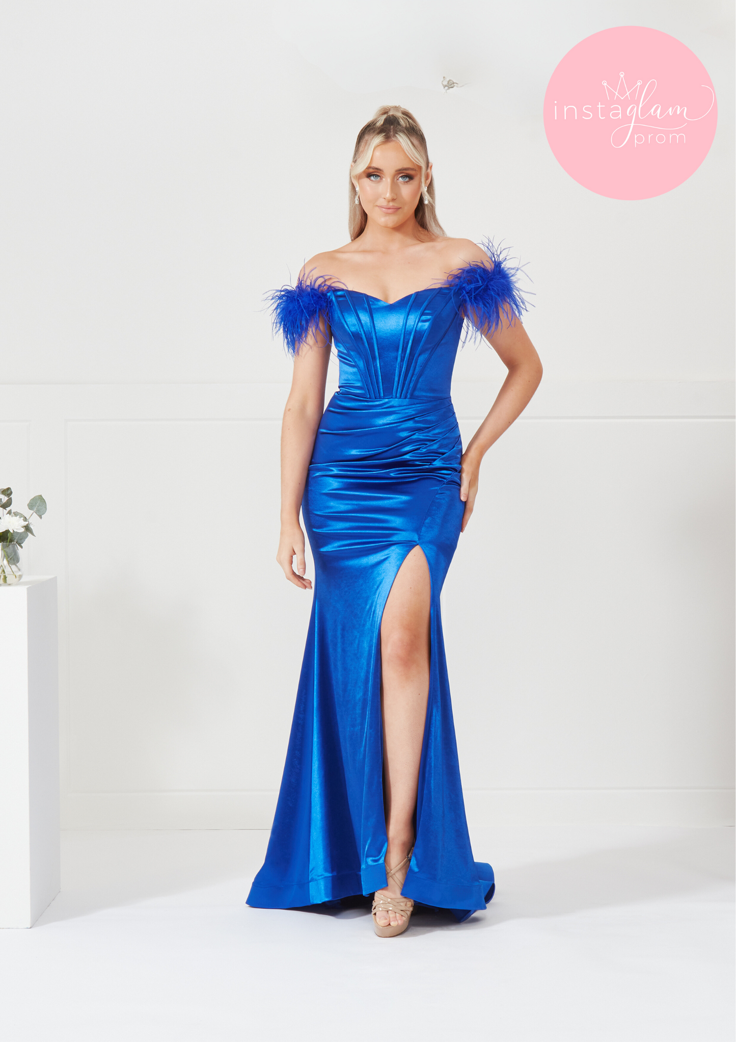 Satin off the shoulder full length prom/ evening dress-style AF3308