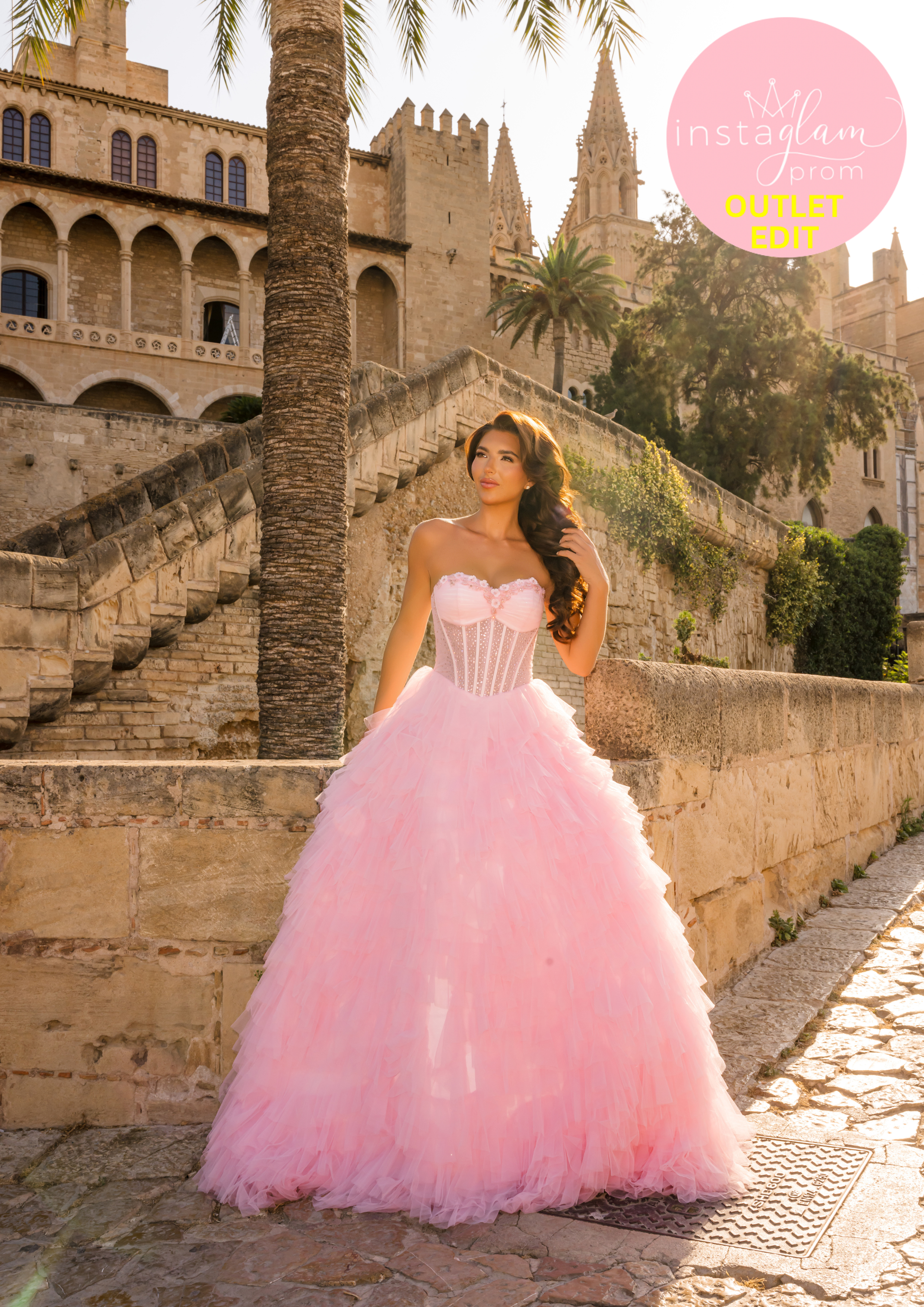 Ruffled Prom dress with boned sheer bodice and leg split- Style AF6650