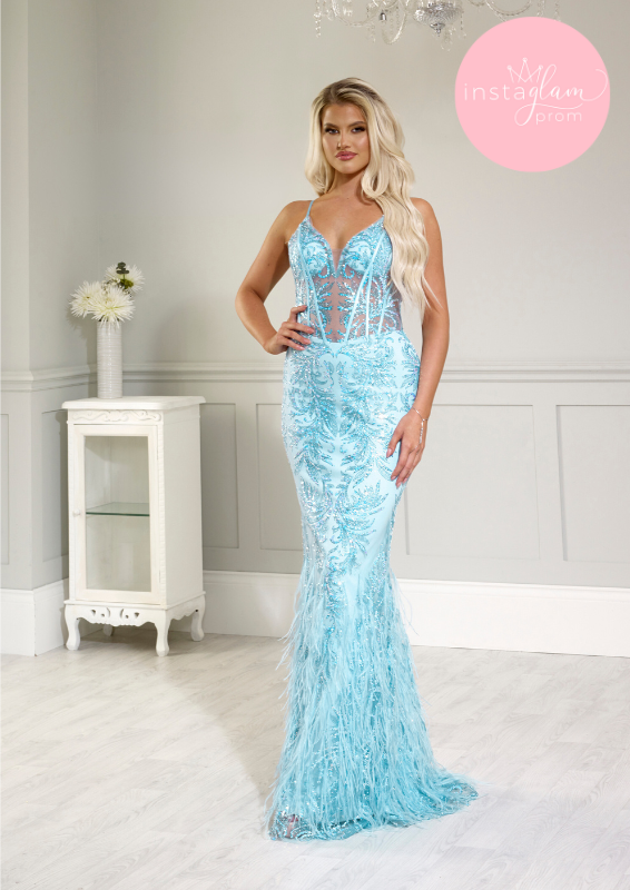 Fitted feathered prom/ evening dress -style AF0744