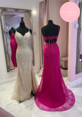 Fitted beaded prom/ evening dress with leg split- style AF073-4