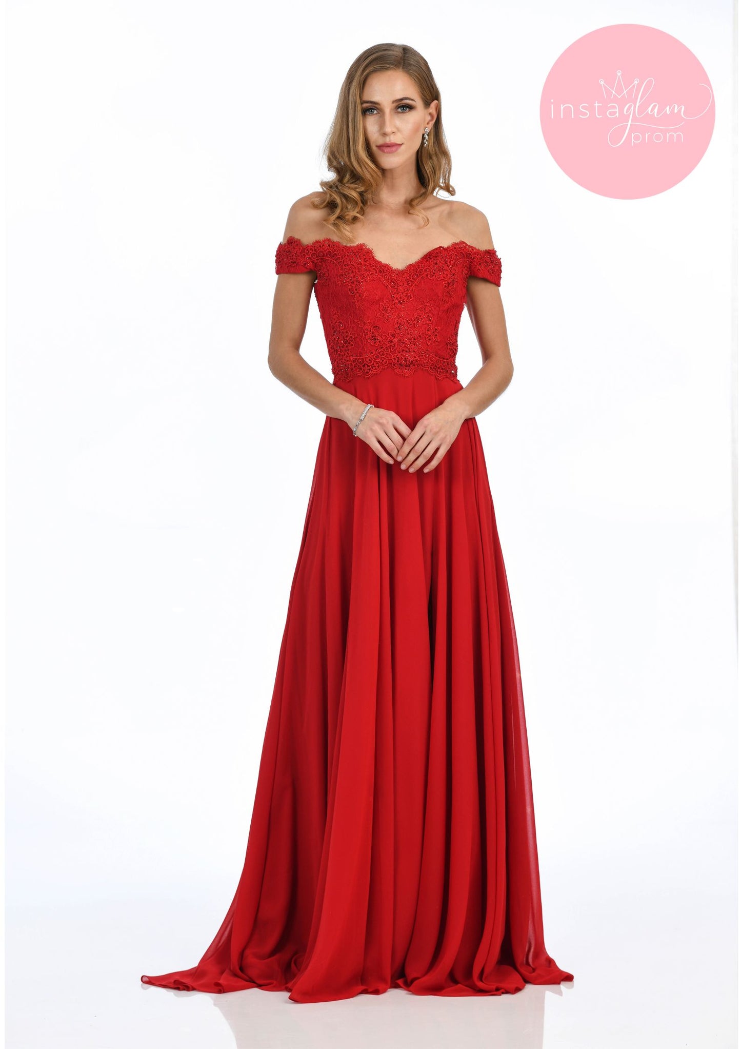 Chiffon off the shoulder prom/evening dress with leg split- style AF 18326