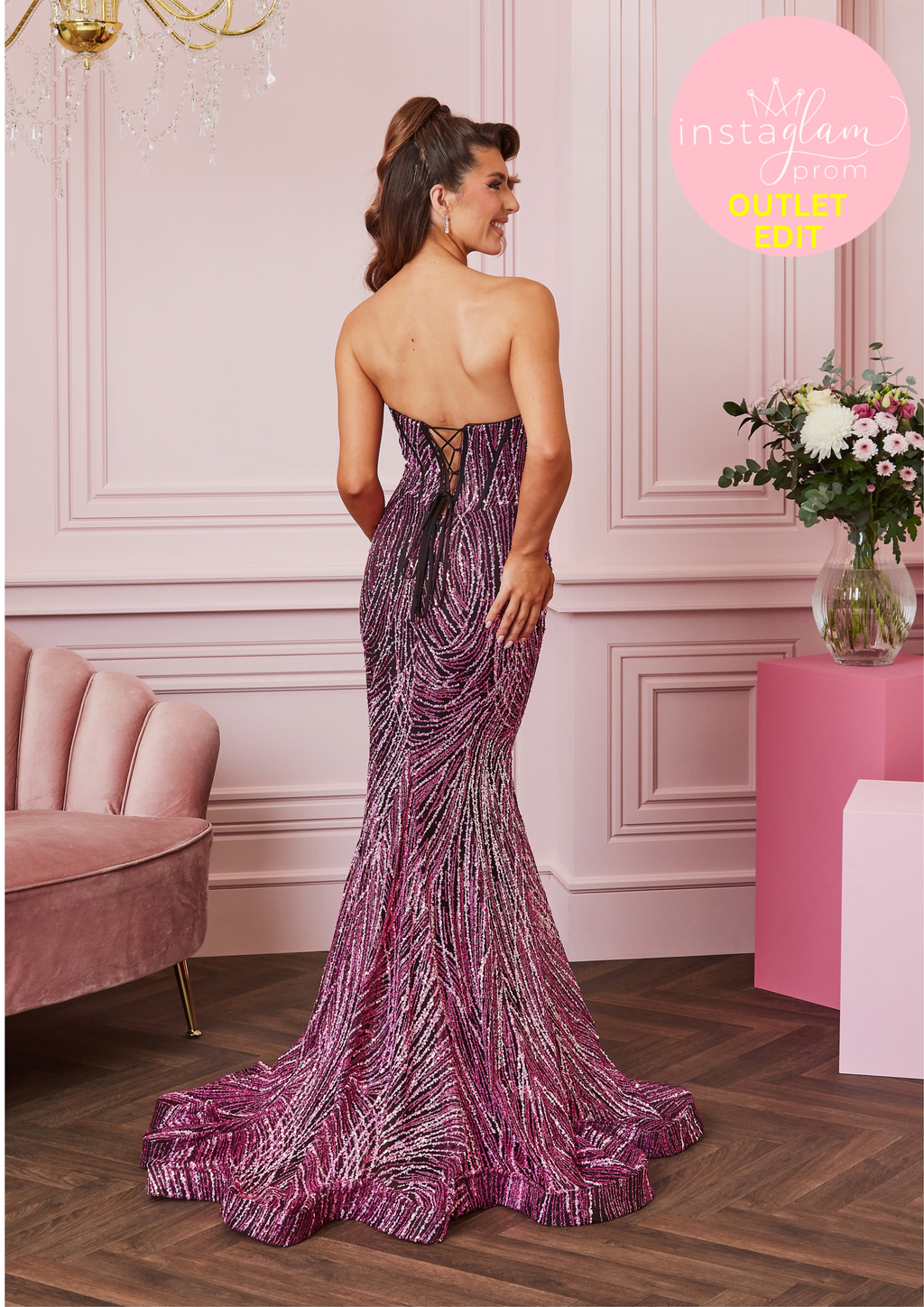 Fitted Prom/ evening dress with glitter detail and corset back- Style AF5428