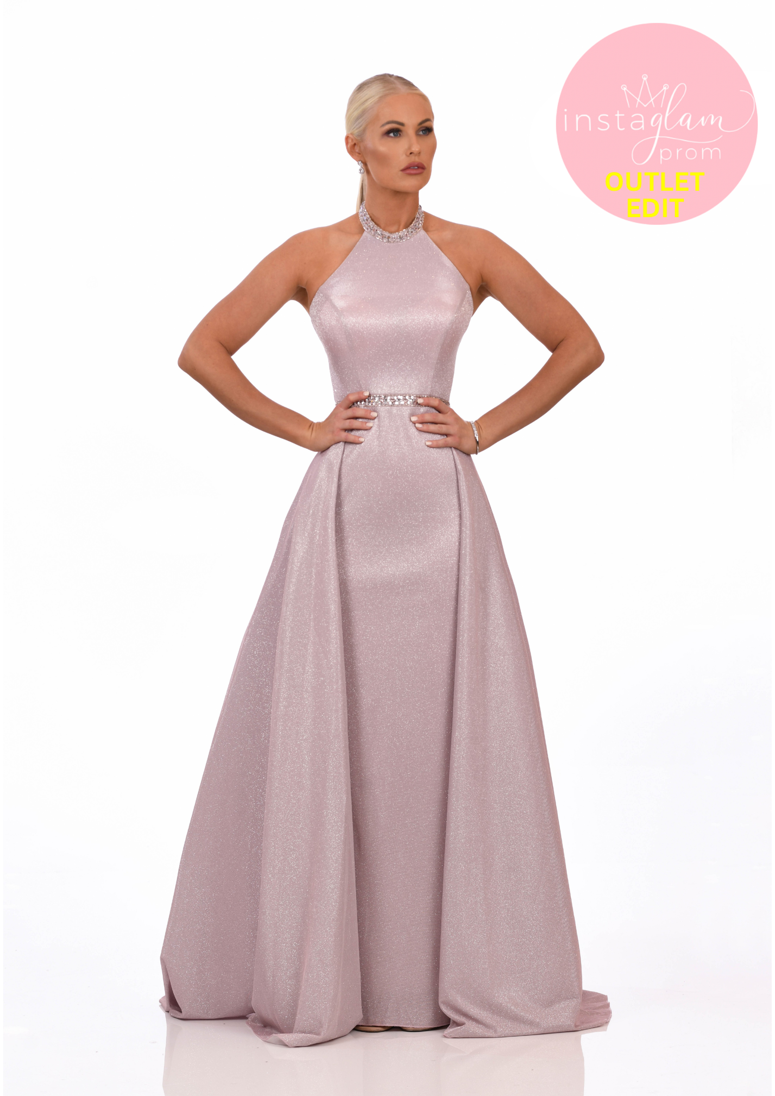Rose halter neck fitted prom/ evening dress with train- style AF19402