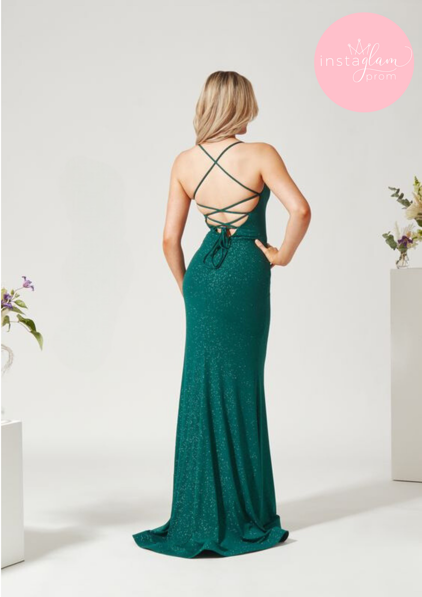 Glitter fabric fitted prom/ evening dress with leg split style AF3305