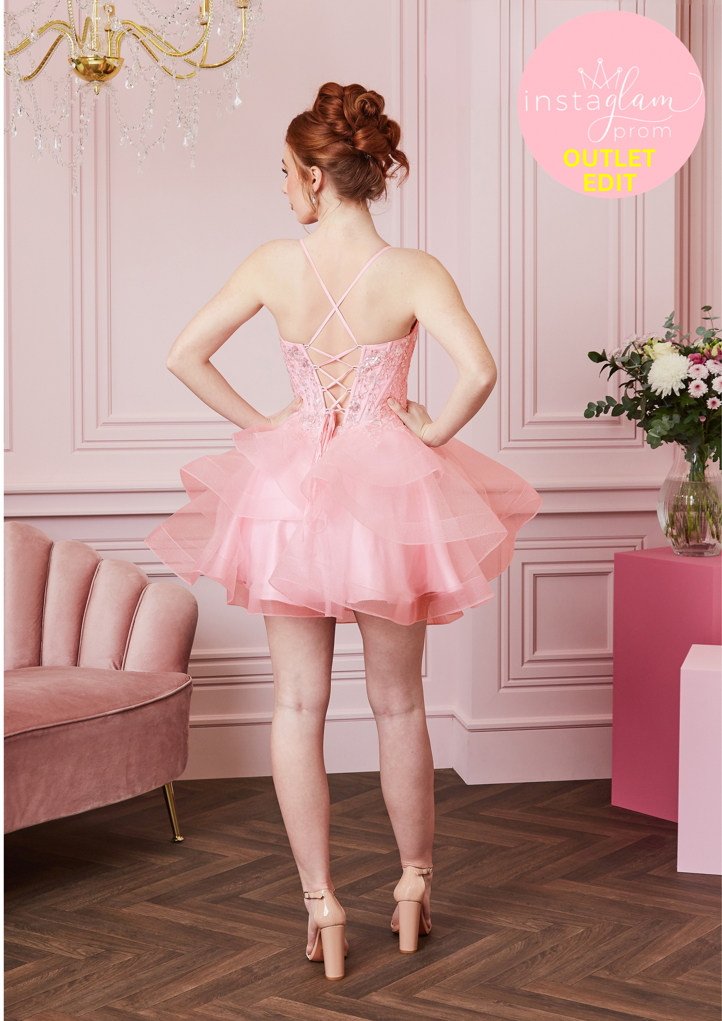 Short dress with ruffled skirt and corset back- Style AF1403-S