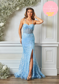 Fiahtail prom / evening dress with boned sheer bodice and corset back- Style AF5442