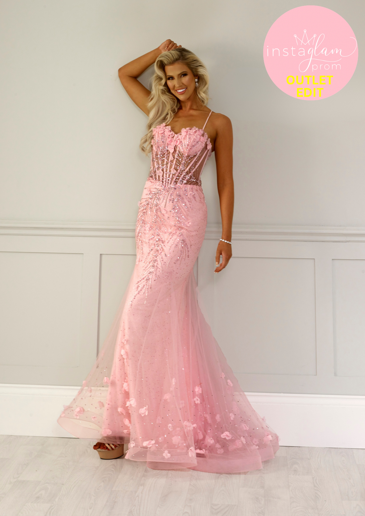 Fishtail Prom Dress with Boned Sheer Bodice and Petal Detail- Style AF0144