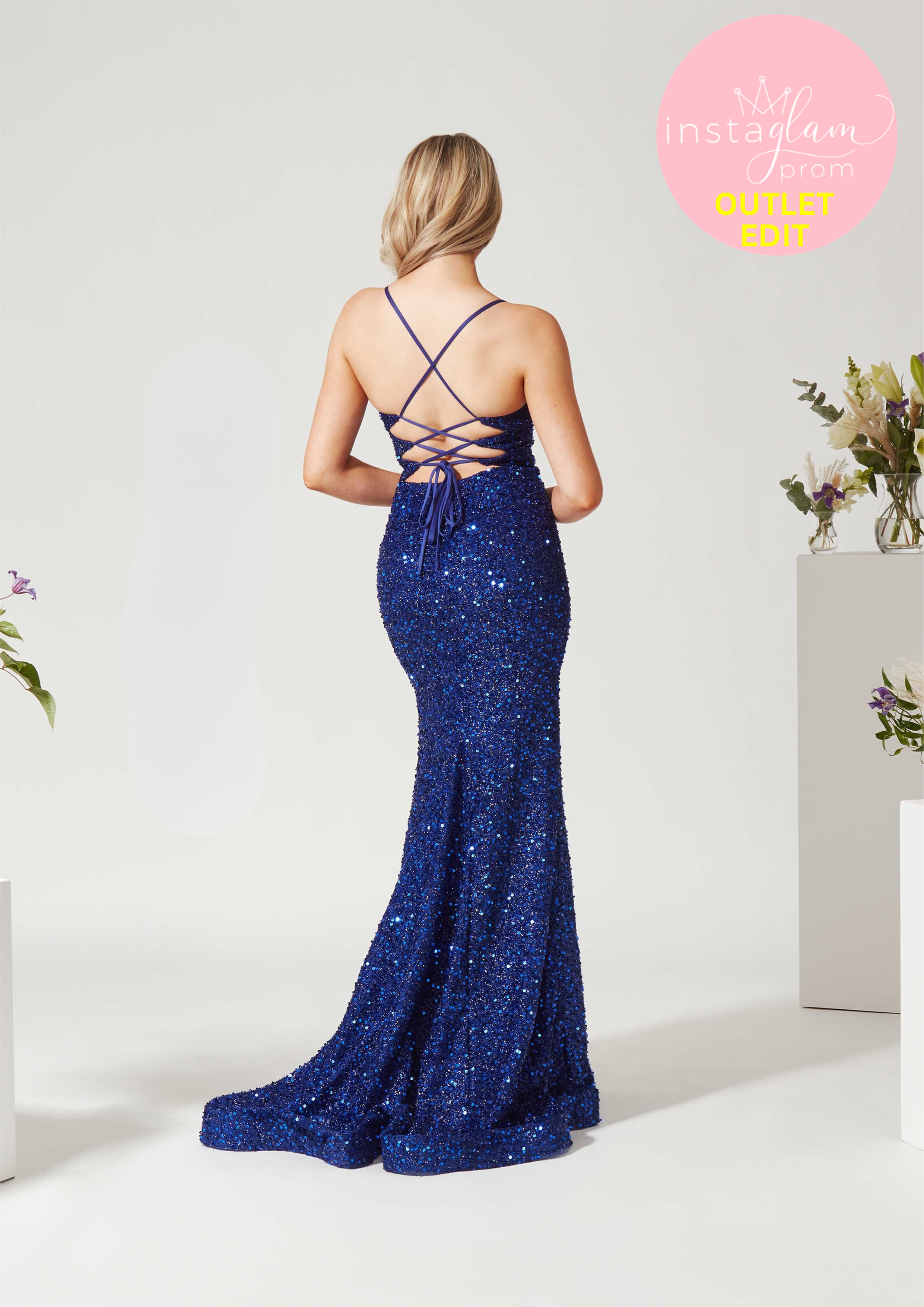 Fitted sequin prom / evening dress with corset back and leg split- Style AF4329