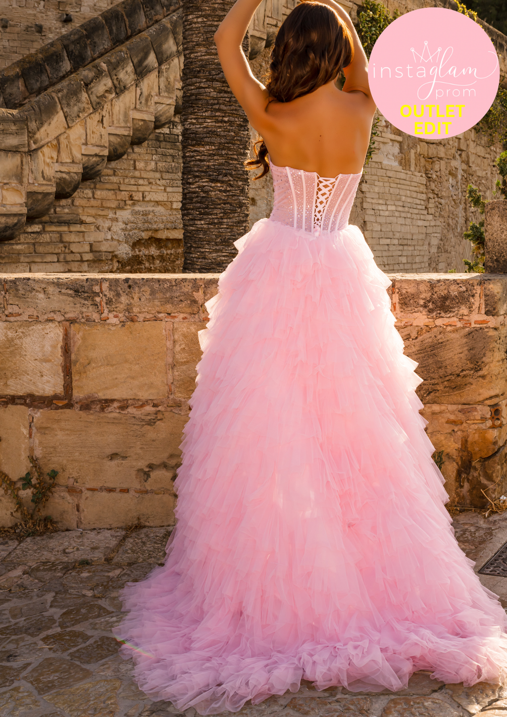 Ruffled Prom dress with boned sheer bodice and leg split- Style AF6650