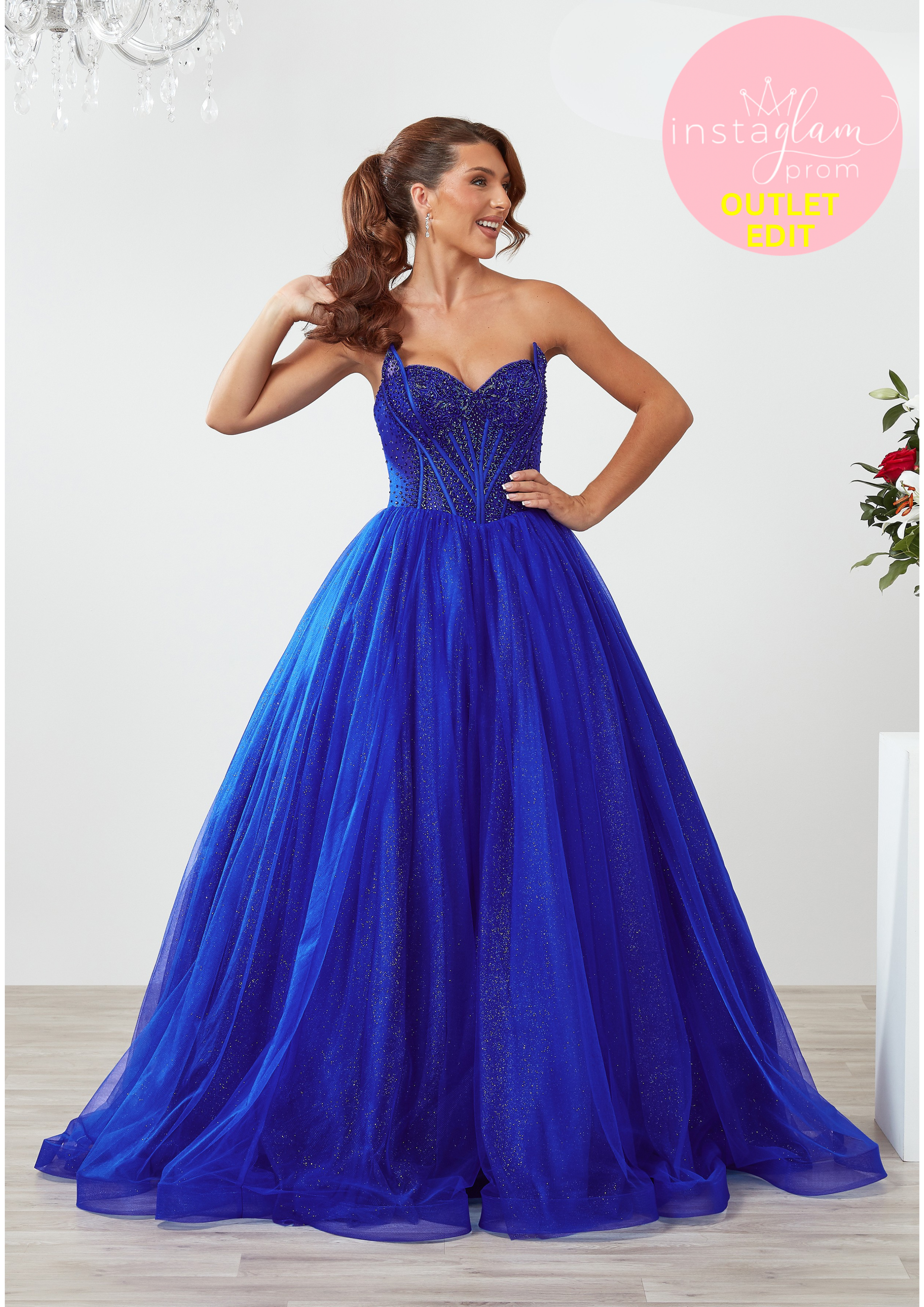 Ballgown strapless Prom dress with boned bodice and beaded detail- Style AF6656