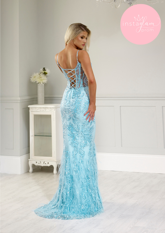 Fitted feathered prom/ evening dress -style AF0744