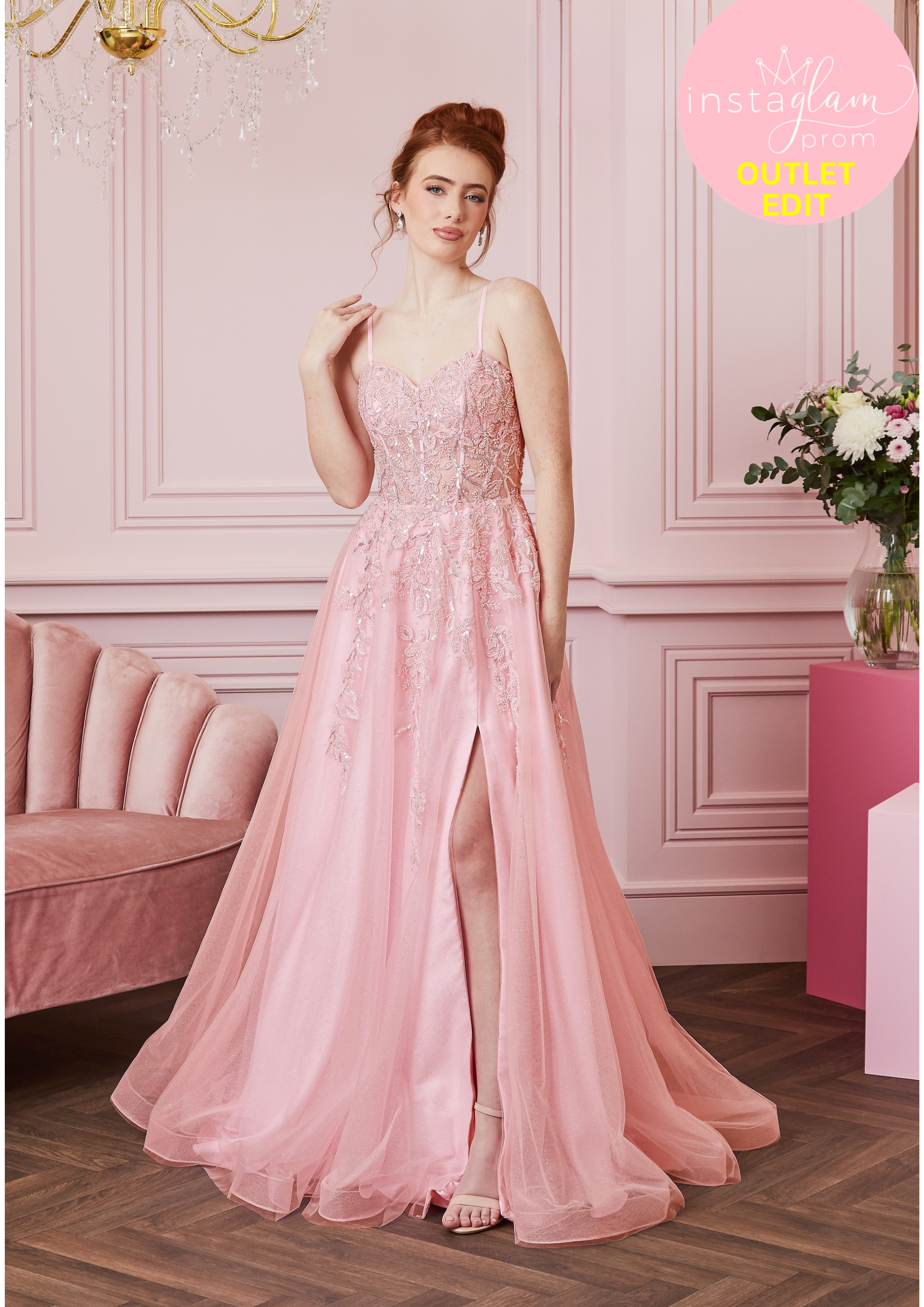 Detailed a-line prom dress with leg split- Style 5412