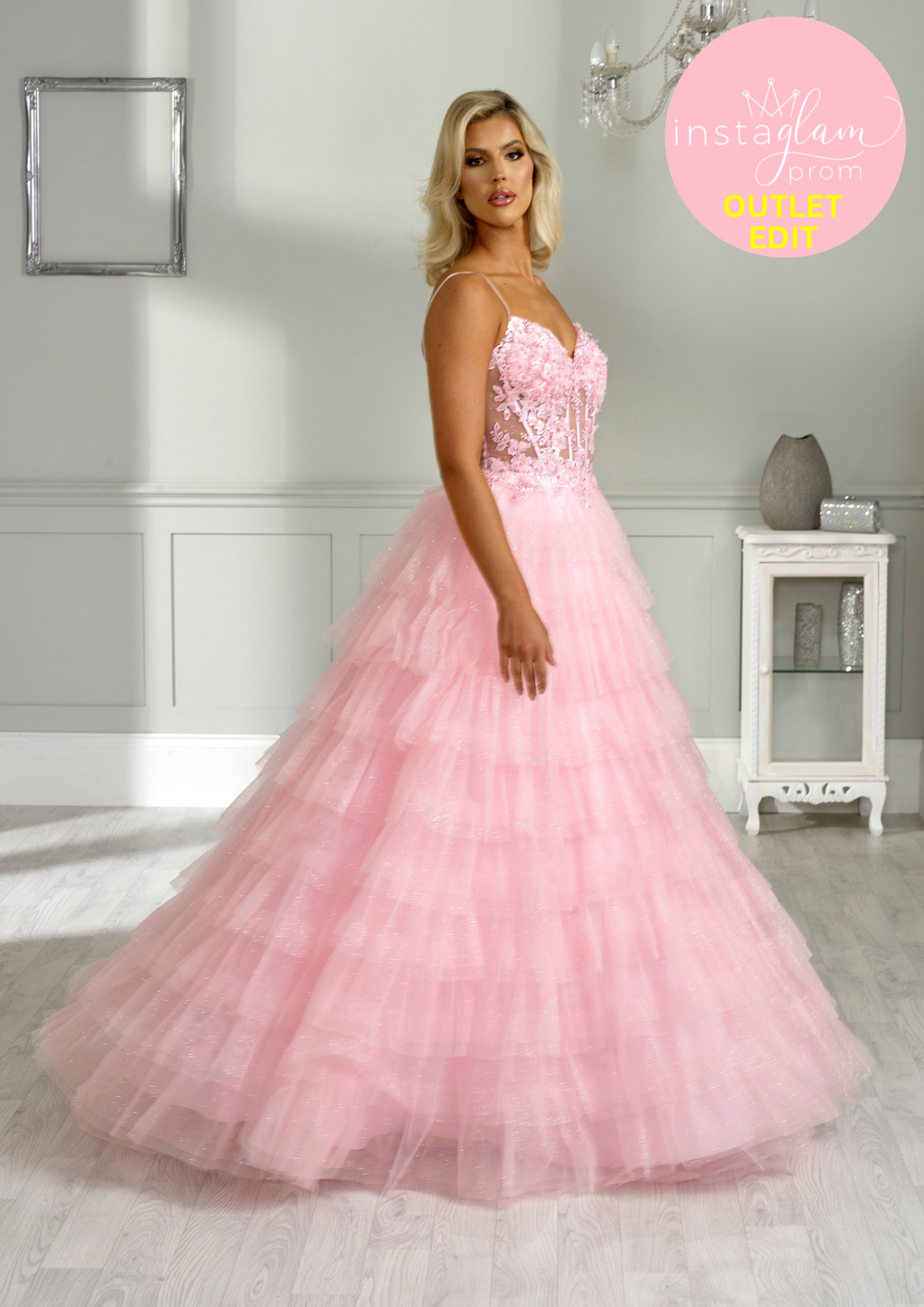 Aline Prom dress with tiered skirt boned sheer bodice and leg split- Style AF1644