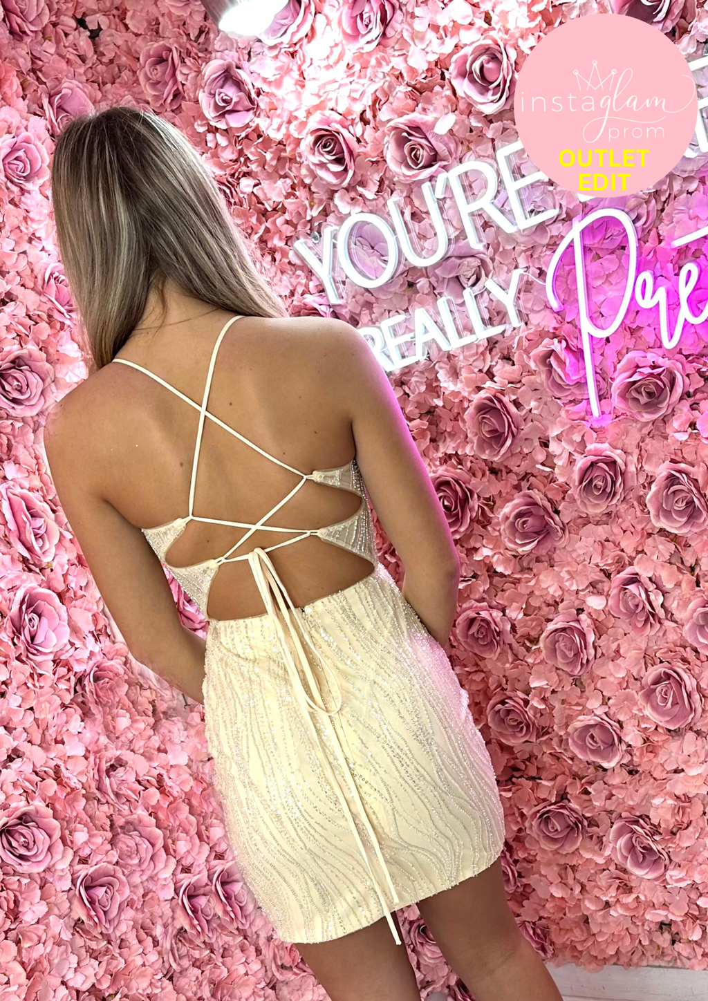 Short beaded fitted dress and corset back- Style AF1408-S