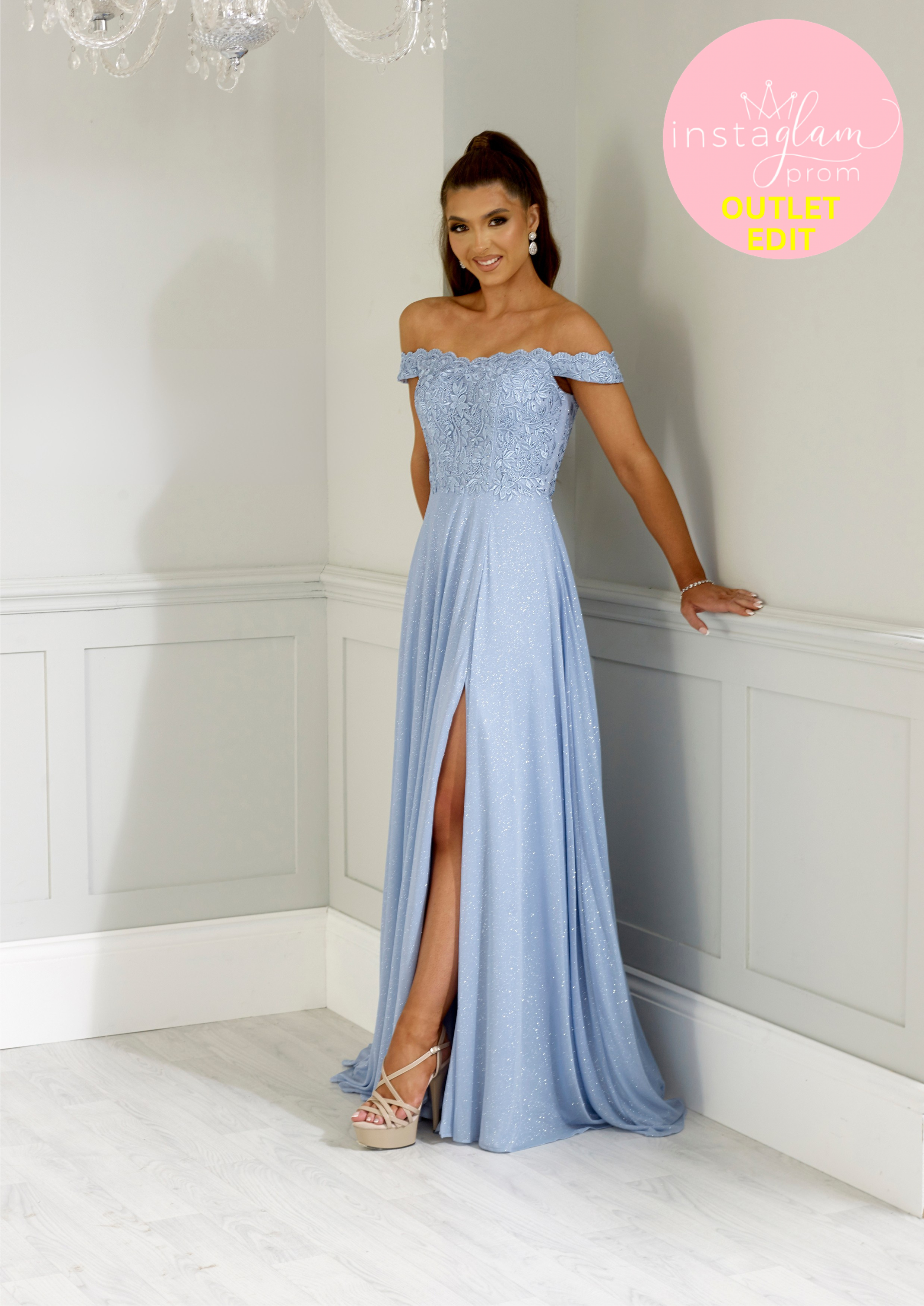 Off the shoulder aline with high back and leg slit -style AF9844
