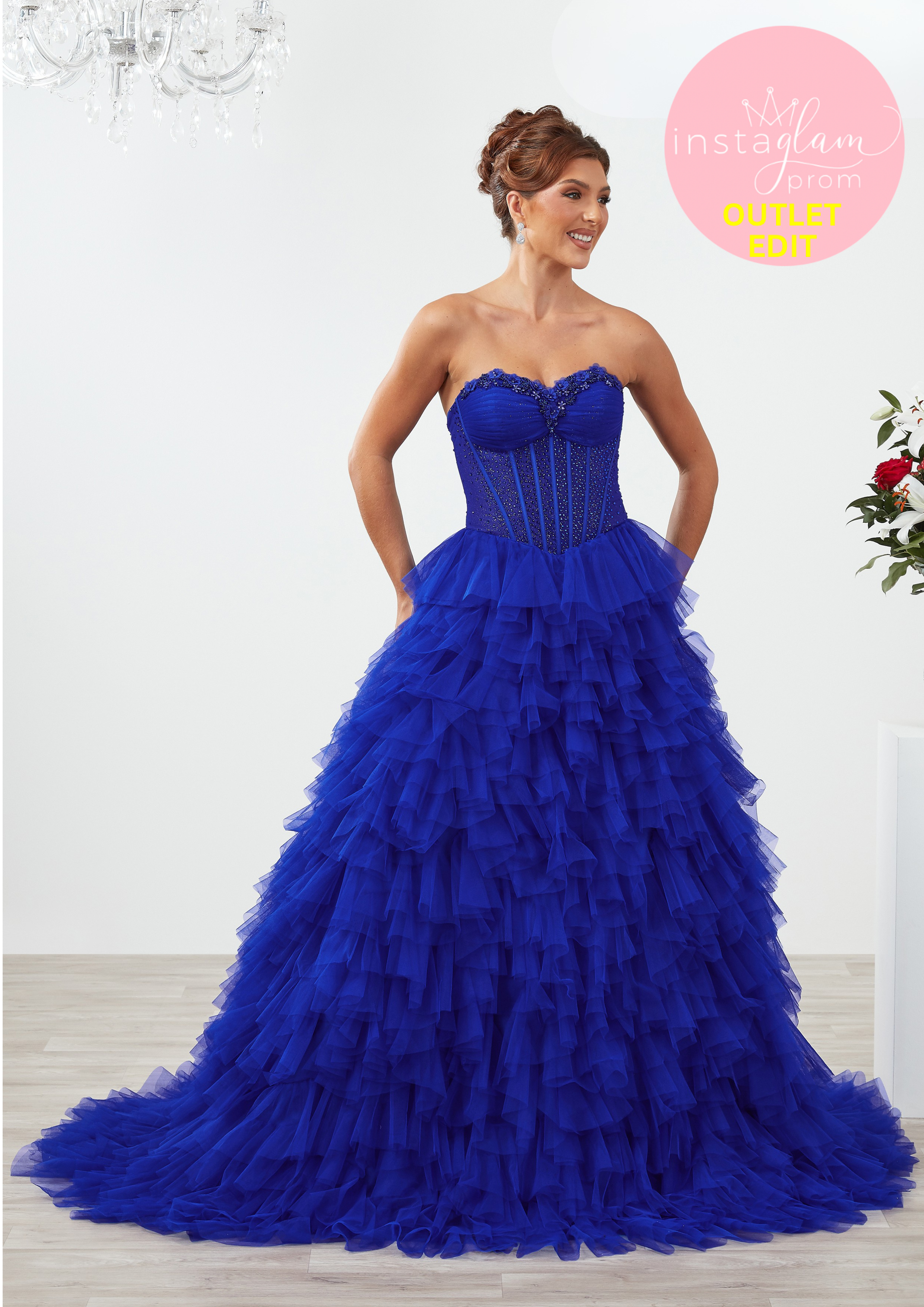 Ruffled Prom dress with boned sheer bodice and leg split- Style AF6650