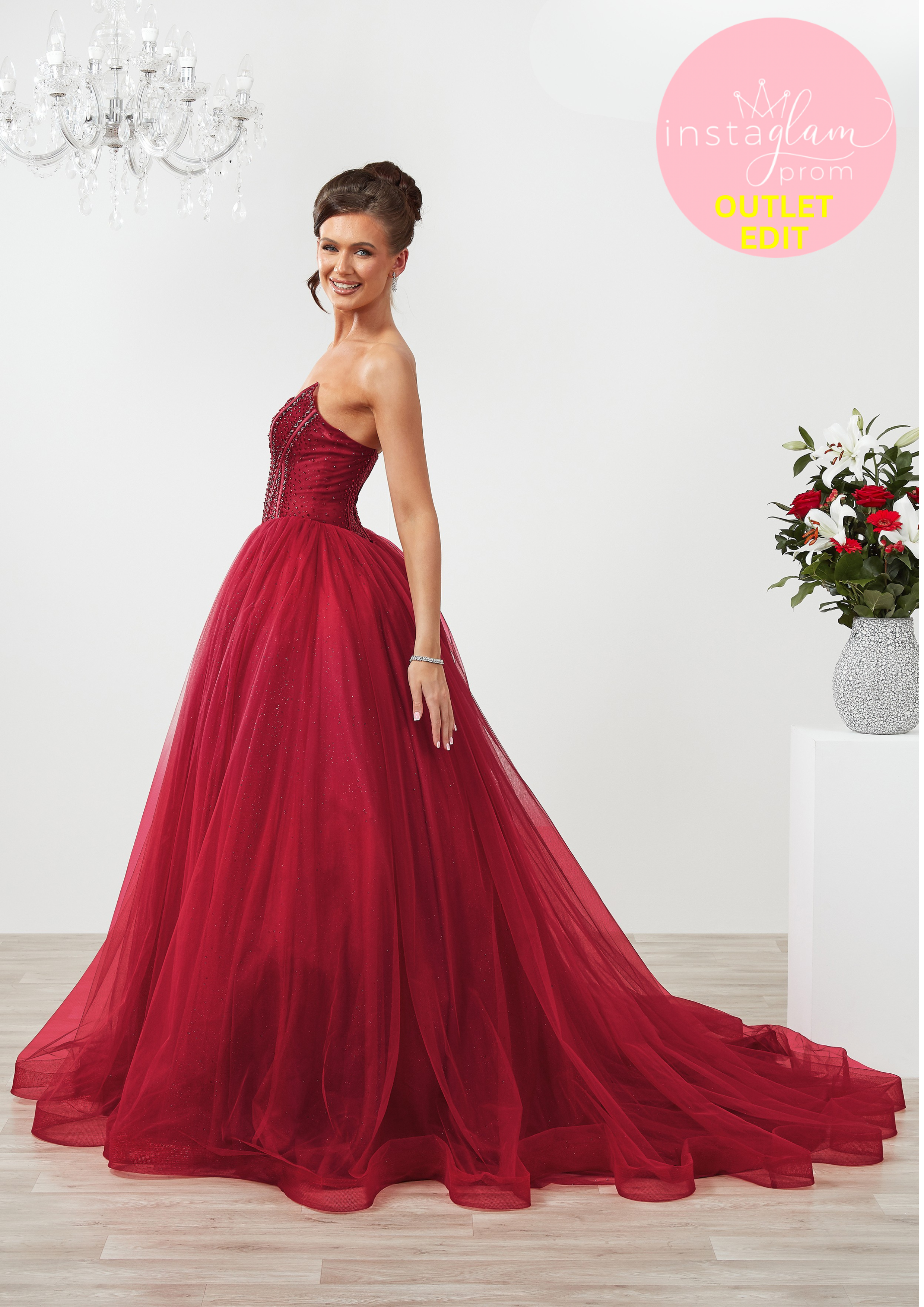 Ballgown strapless Prom dress with boned bodice and beaded detail- Style AF6656