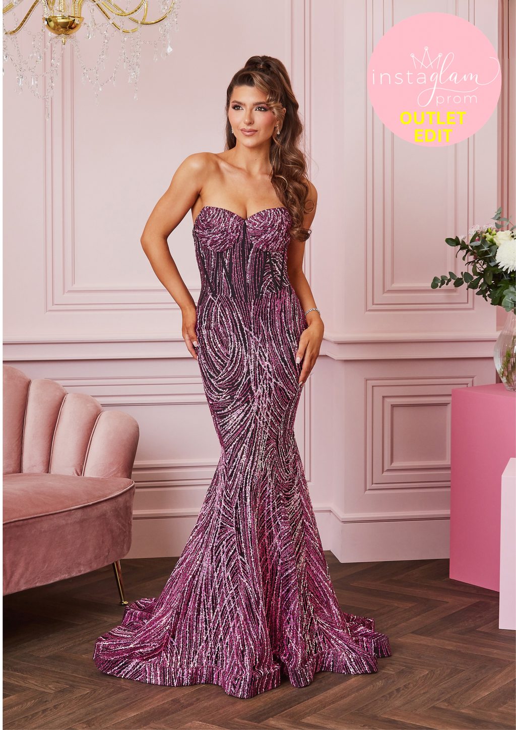 Fitted Prom/ evening dress with glitter detail and corset back- Style AF5428