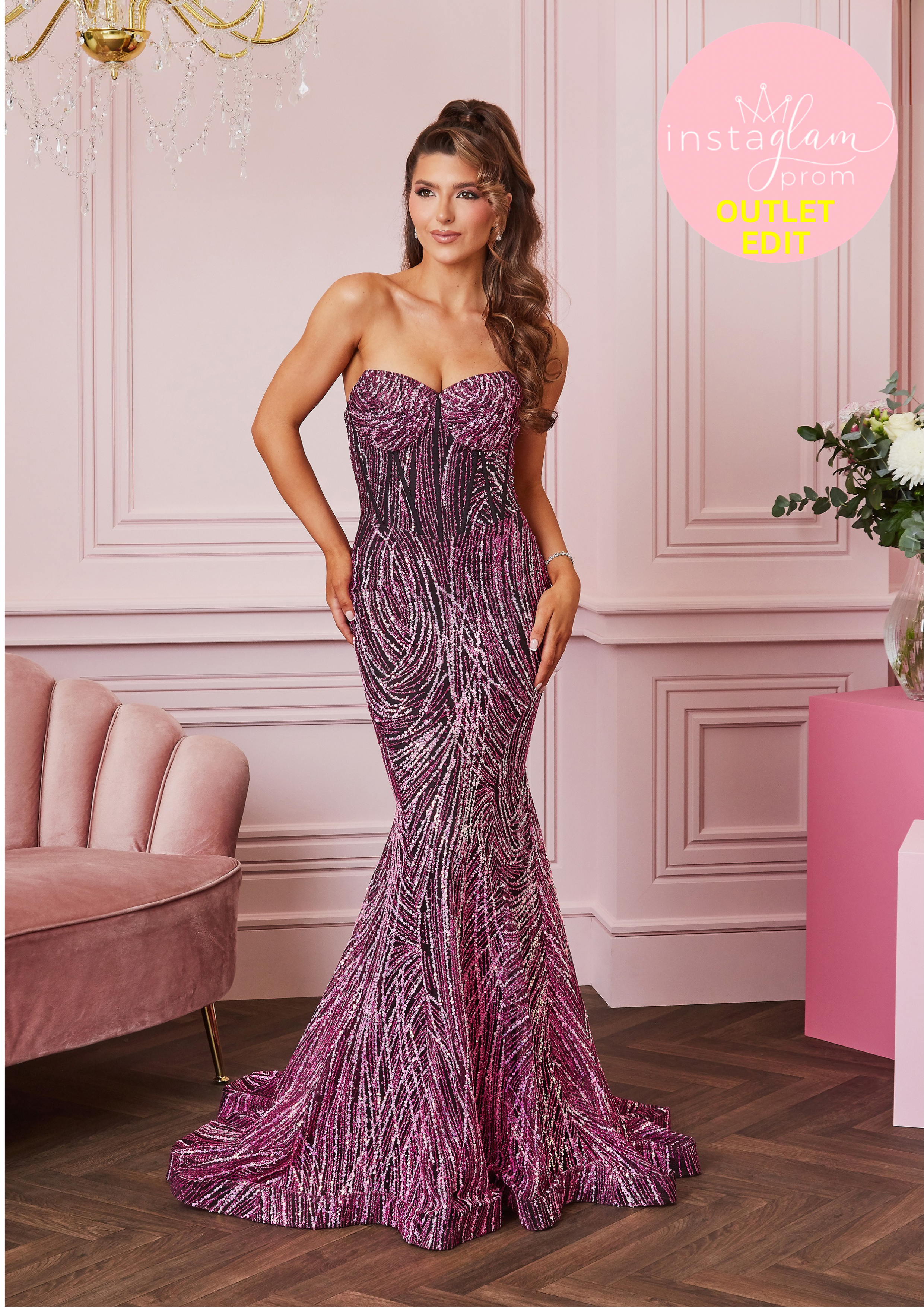Fitted Prom/ evening dress with glitter detail and corset back- Style AF5428