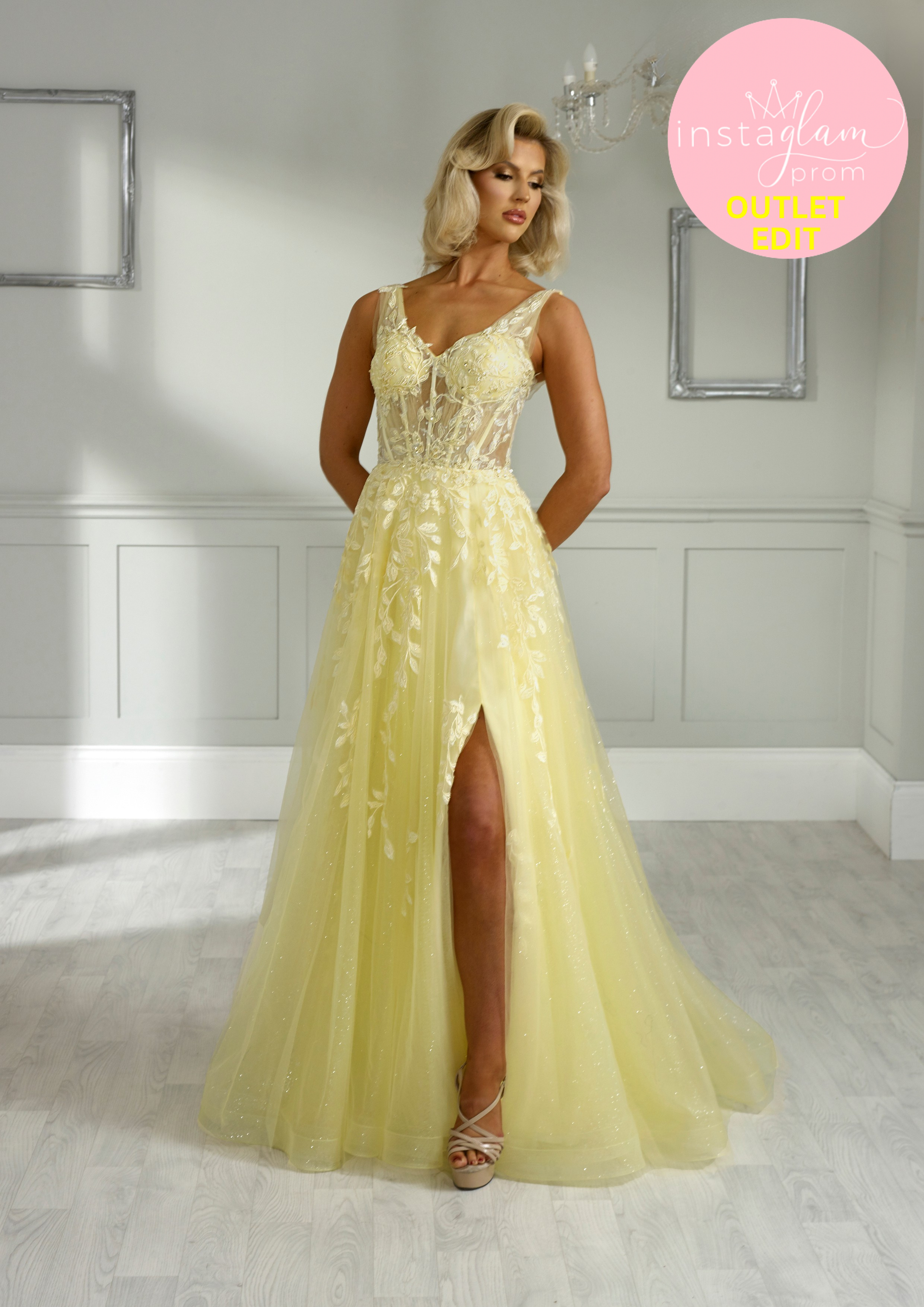 Aline Prom dress with lace detail and leg split- Style AF1944