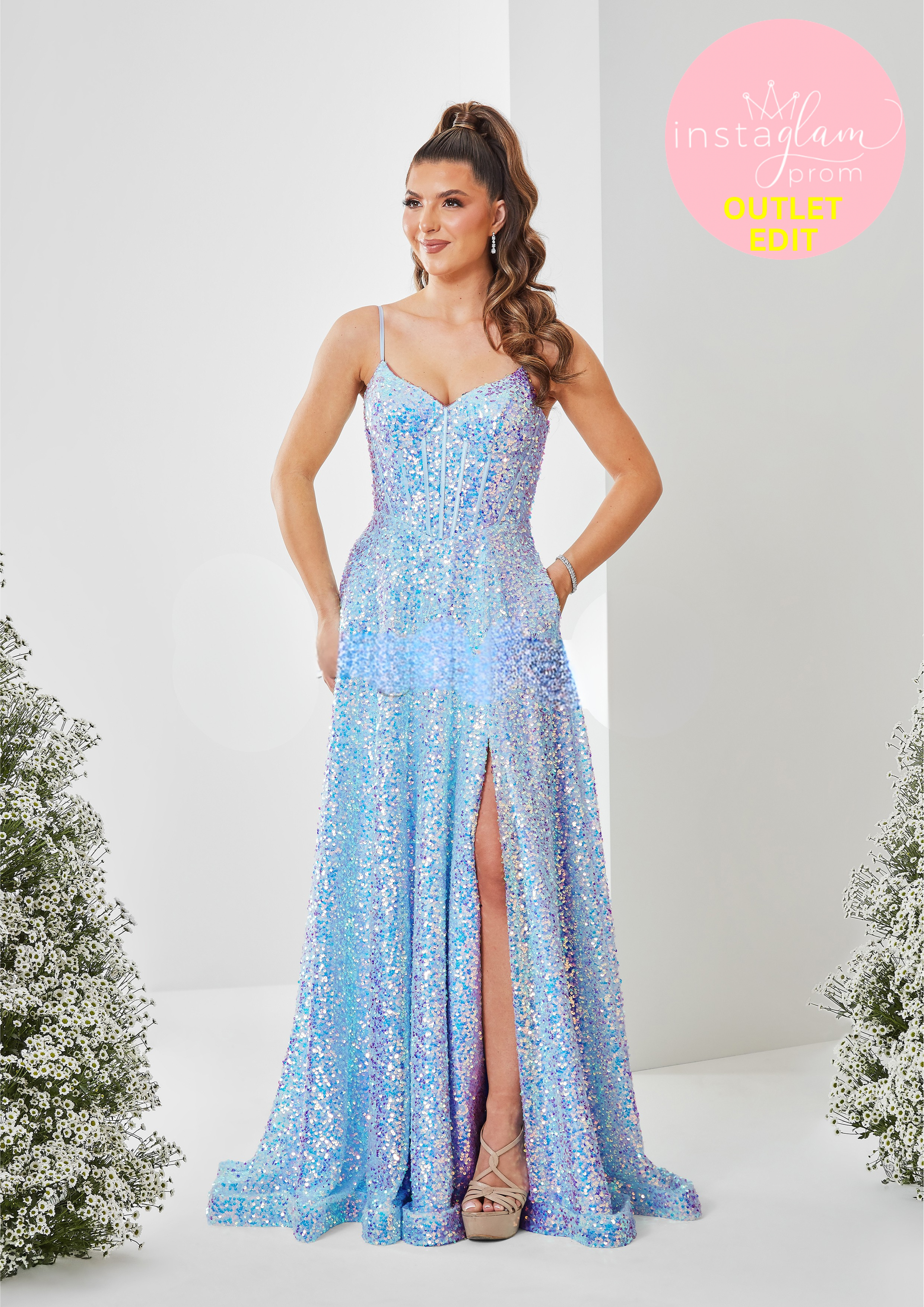 Aline sequin prom / evening dress with boned &nbsp;bodice and corset back- Style AF5319