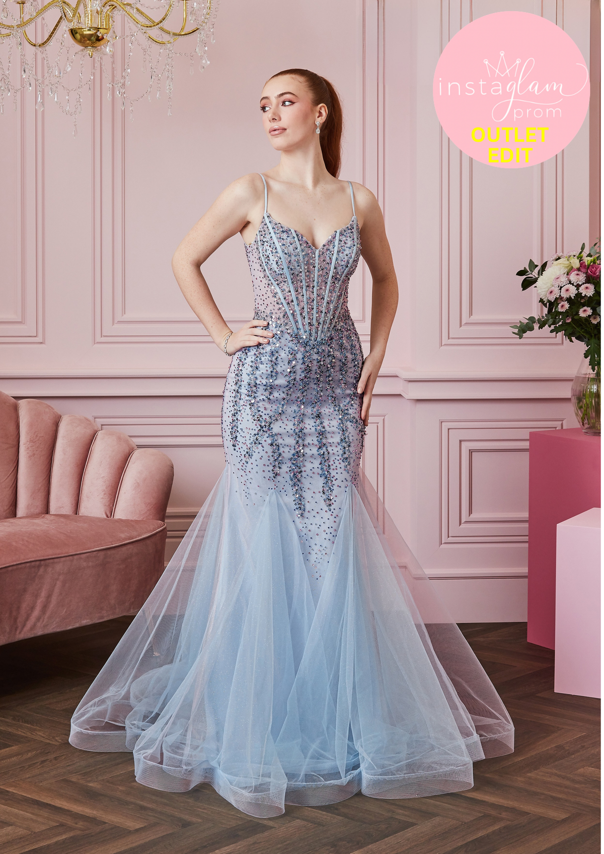 Fishtail Tulle Prom Dress with Boned Bodice and Beaded Detail- Style AF5604