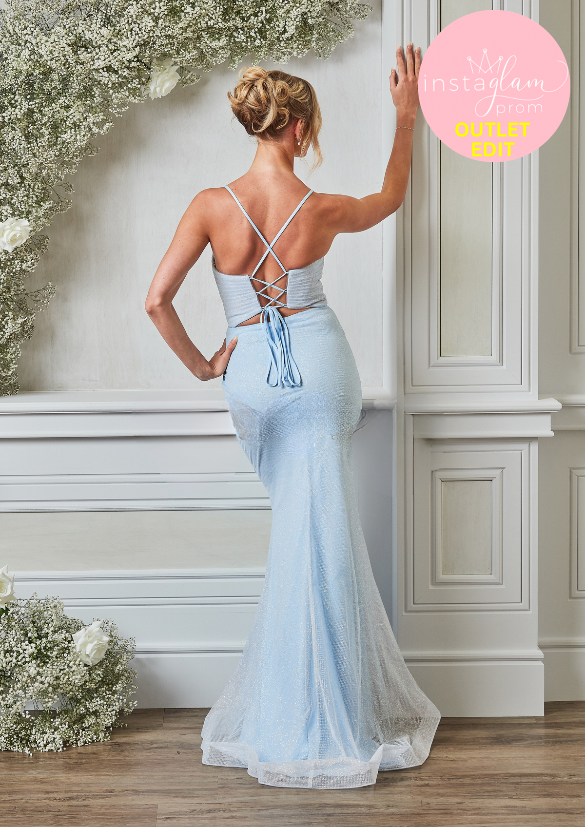 Fitted Glitter Prom Dress with Corset Back and Leg Split-AF5416