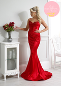 Satin fitted Prom dress with corset back, hot fix detail and leg split- Style AF3307
