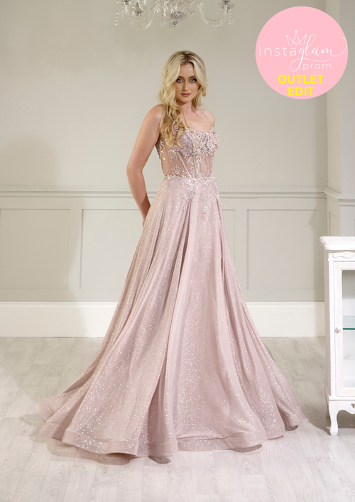 Aline glitter fabric prom dress with boned sheer bodice and leg split- Style AF4744