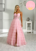 Aline Prom dress with tiered skirt boned sheer bodice and leg split- Style AF1644