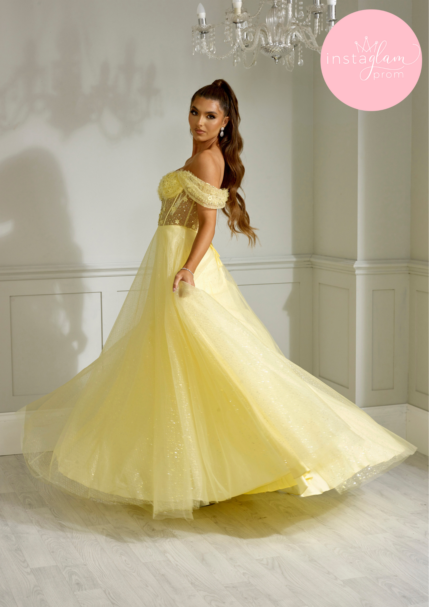 Off the shoulder glitter ballgown with flower detail prom/ evening dress -AF2244