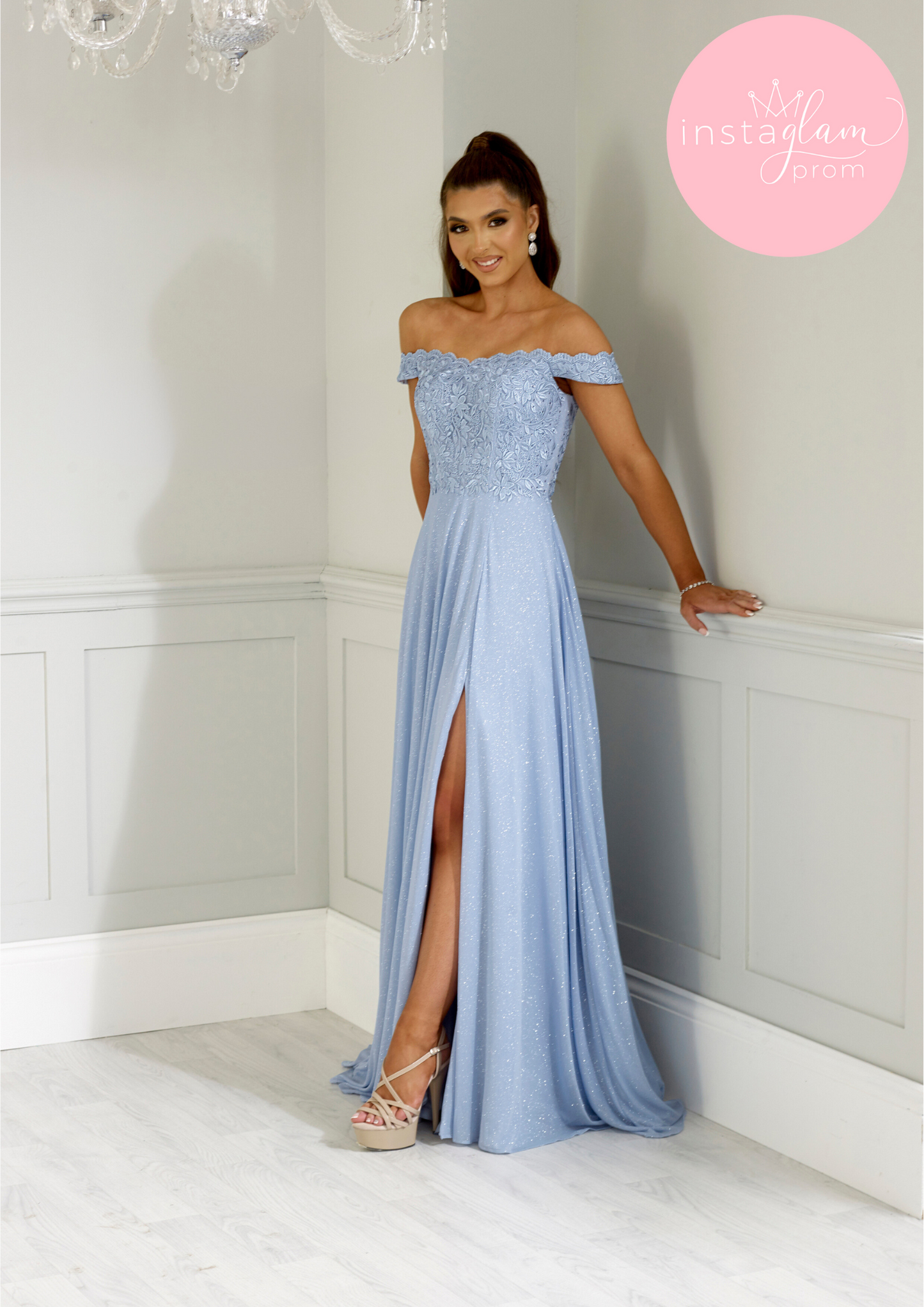 Off the shoulder aline with leg slit -style AF9844