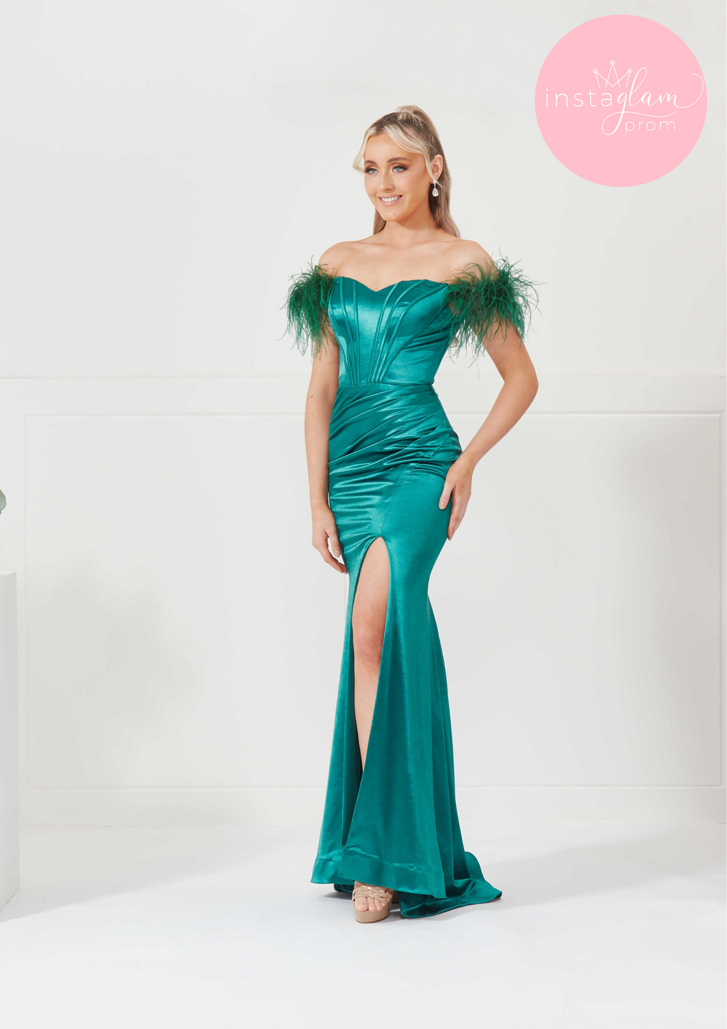 Satin off the shoulder full length prom/ evening dress-style AF3308