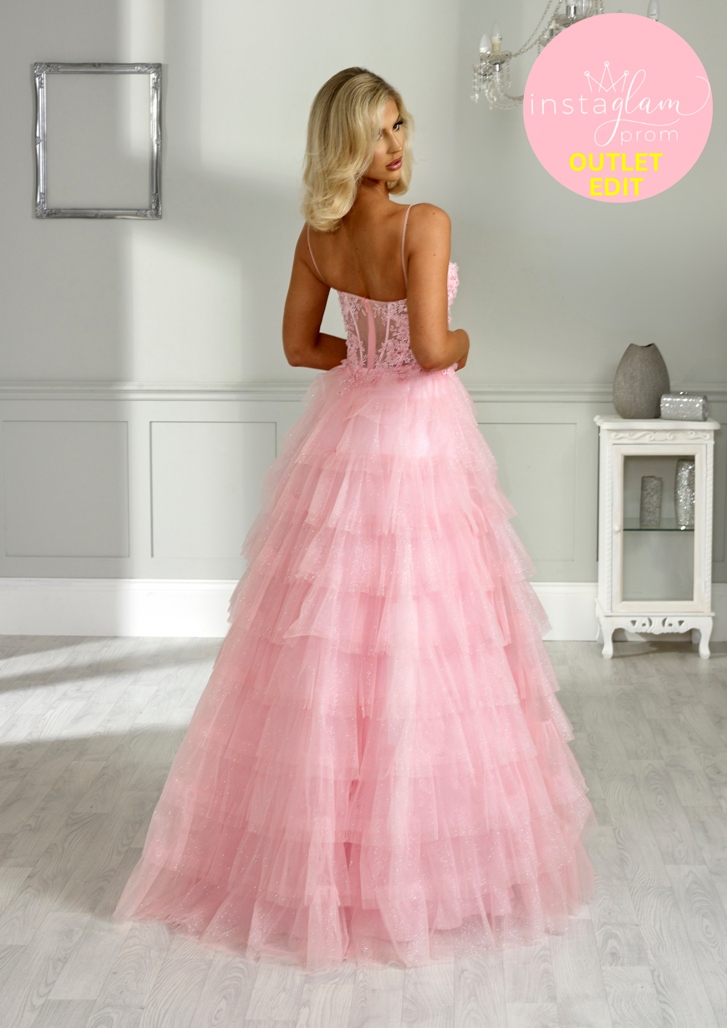 Aline Prom dress with tiered skirt boned sheer bodice and leg split- Style AF1644
