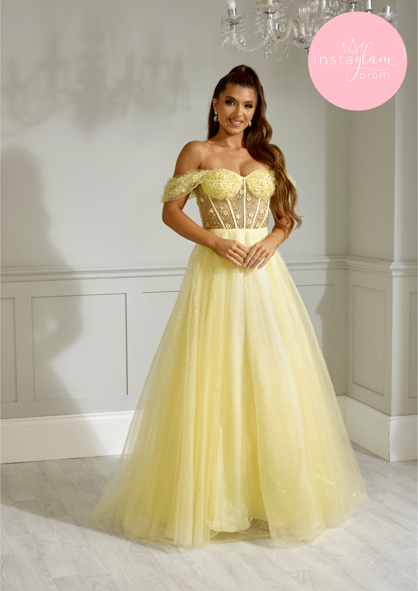 Off the shoulder glitter ballgown with flower detail prom/ evening dress -AF2244