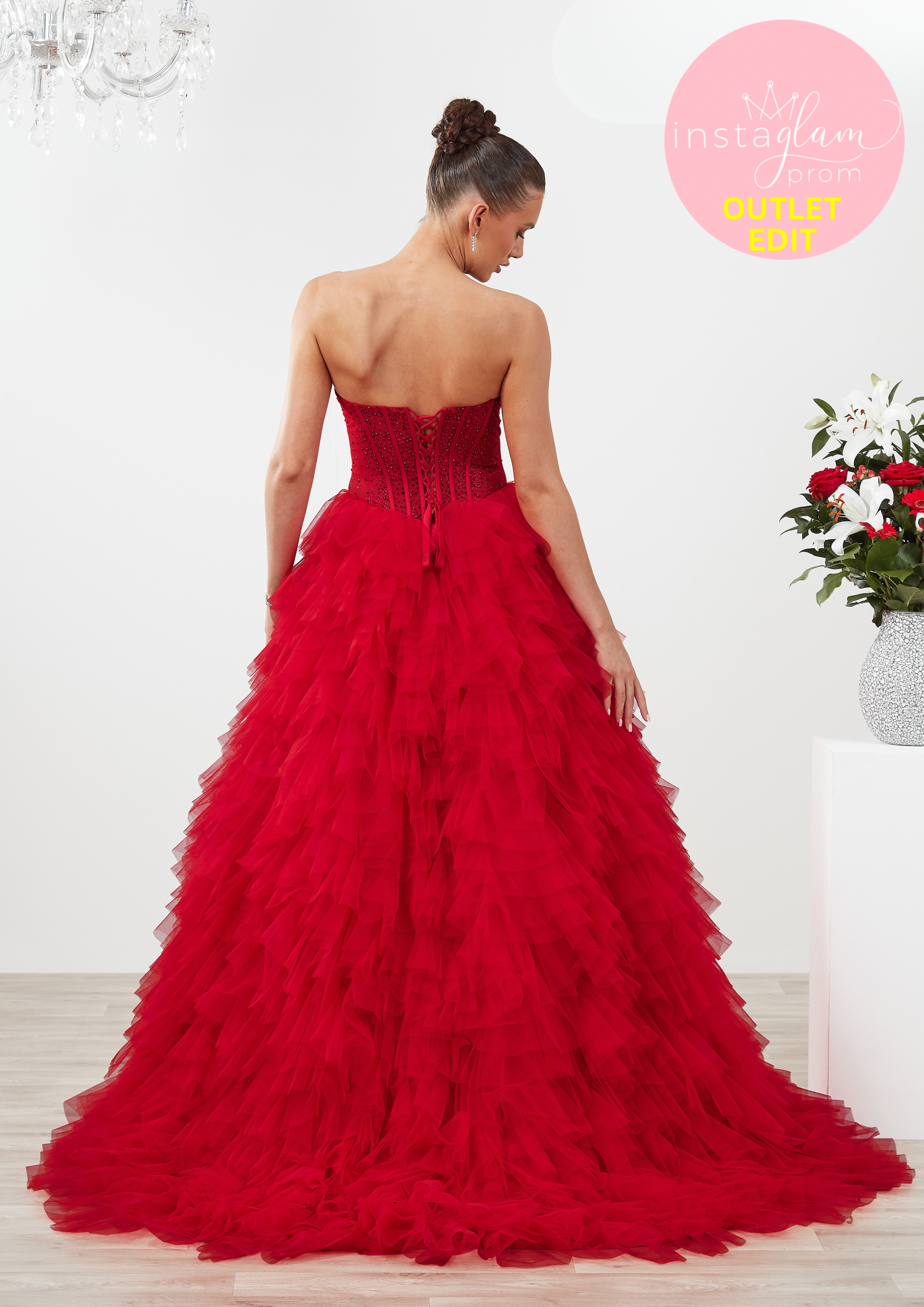 Ruffled Prom dress with boned sheer bodice and leg split- Style AF6650