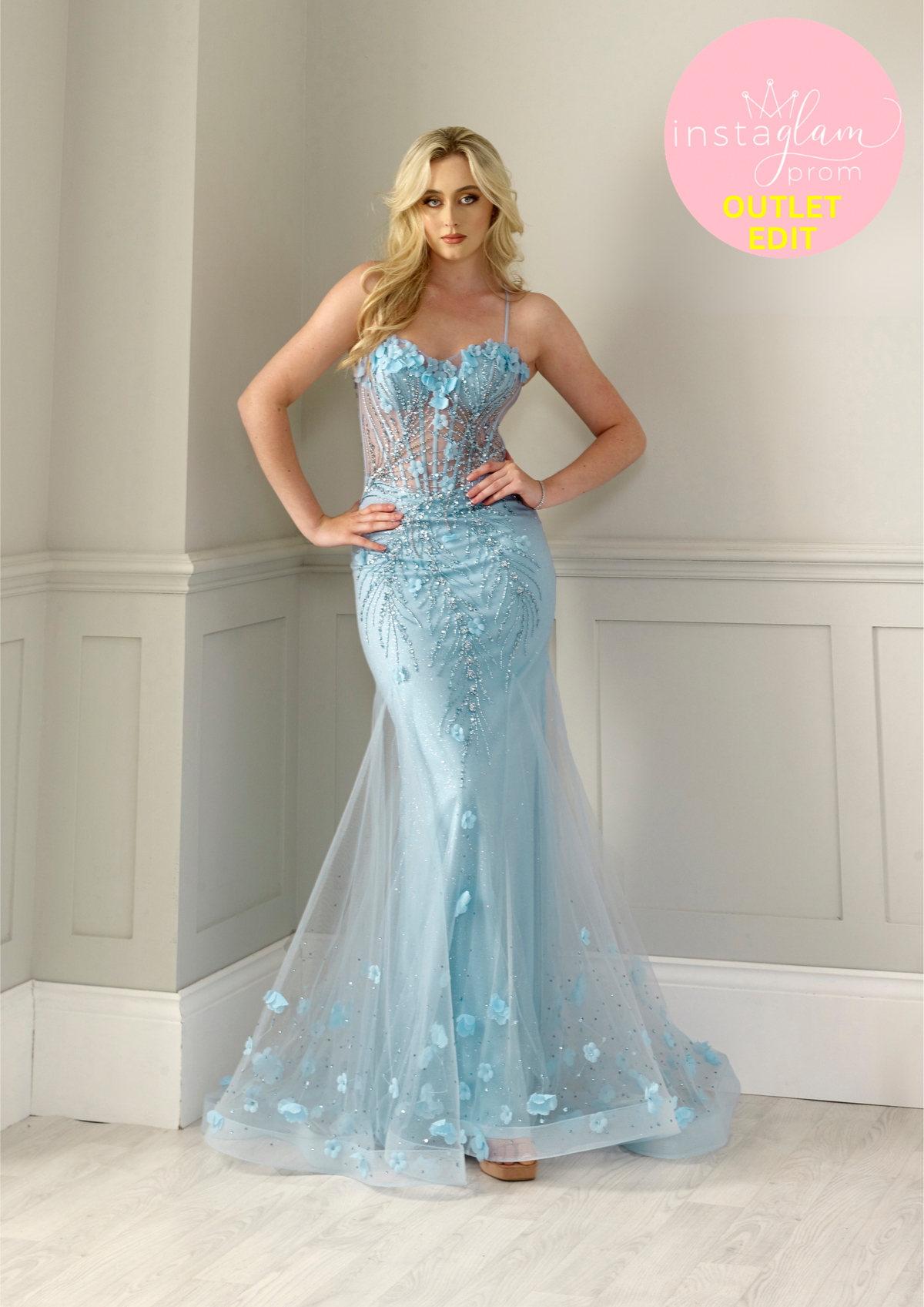 Fishtail Prom Dress with Boned Sheer Bodice and Petal Detail- Style AF0144