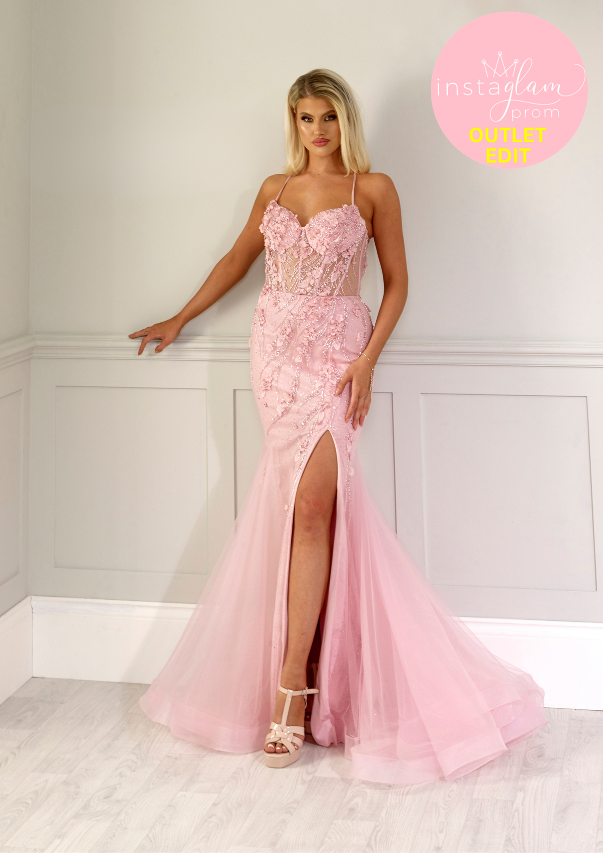 Fitted Tulle Prom Dress with Beaded Detail and Leg Split- Style AF0444