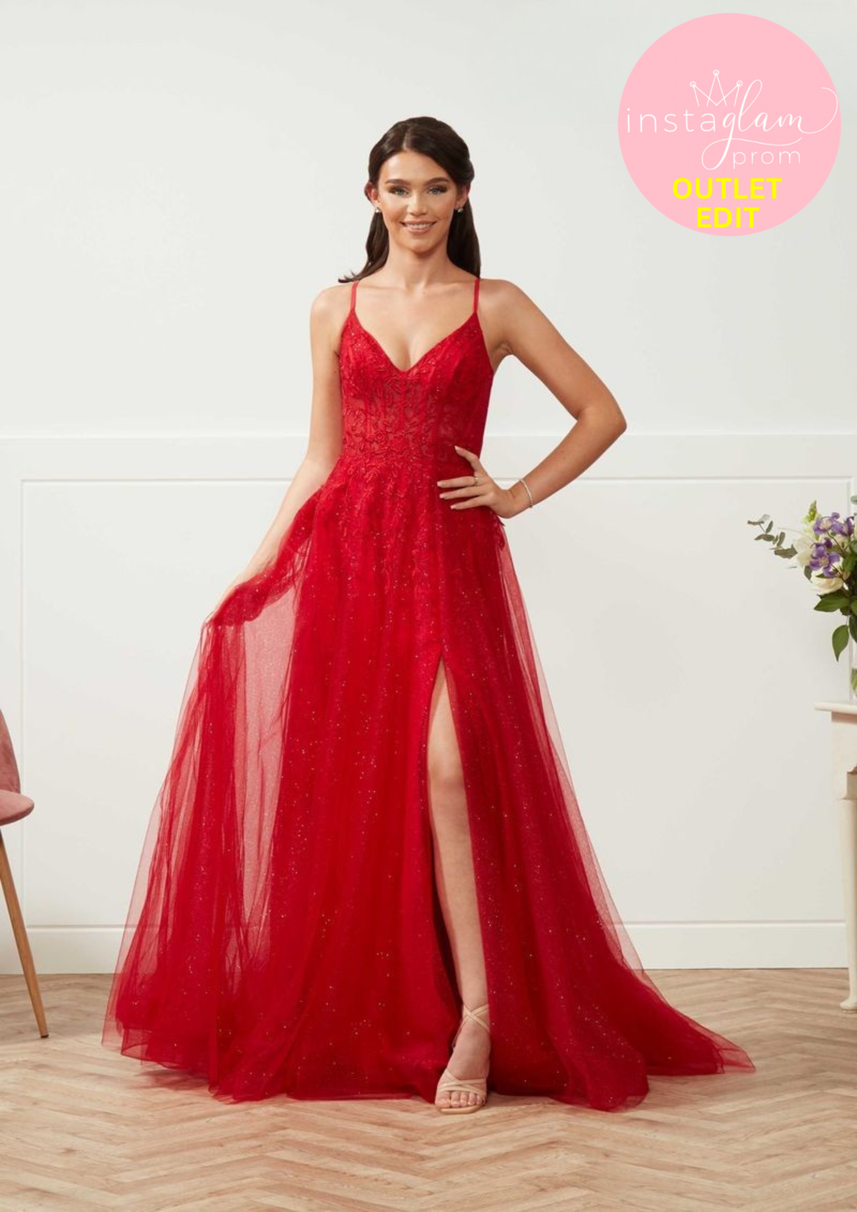 A-Line Tulle Prom Dress with Corset Back and Leg Split -AF42208