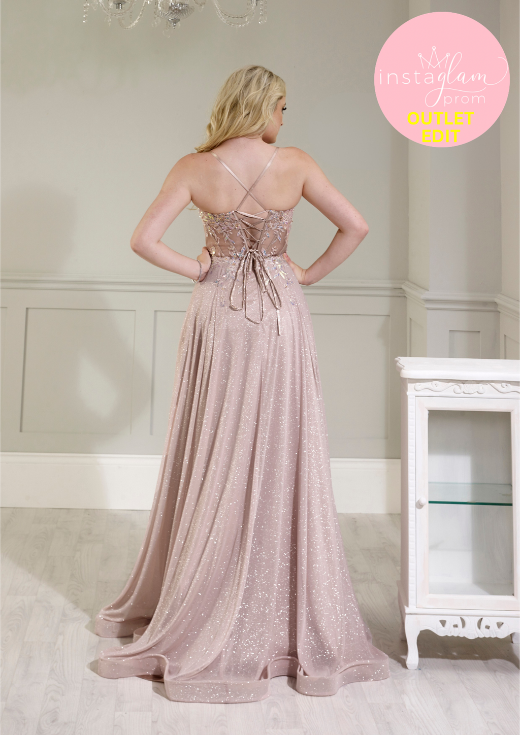 Aline glitter fabric prom dress with boned sheer bodice and leg split- Style AF4744