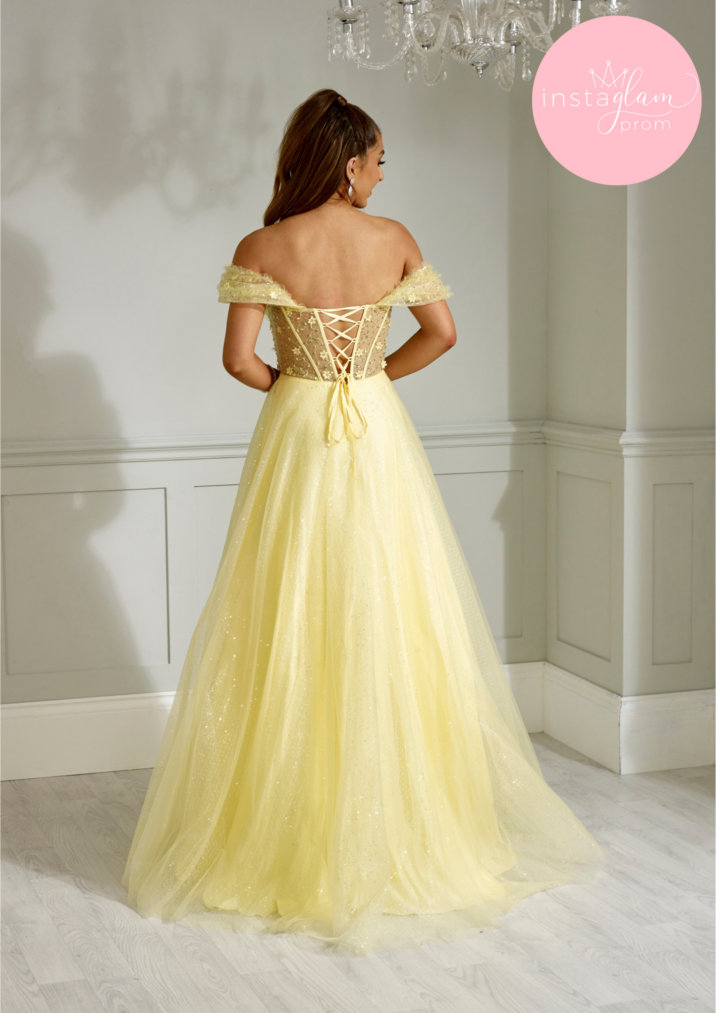 Off the shoulder glitter ballgown with flower detail prom/ evening dress -AF2244