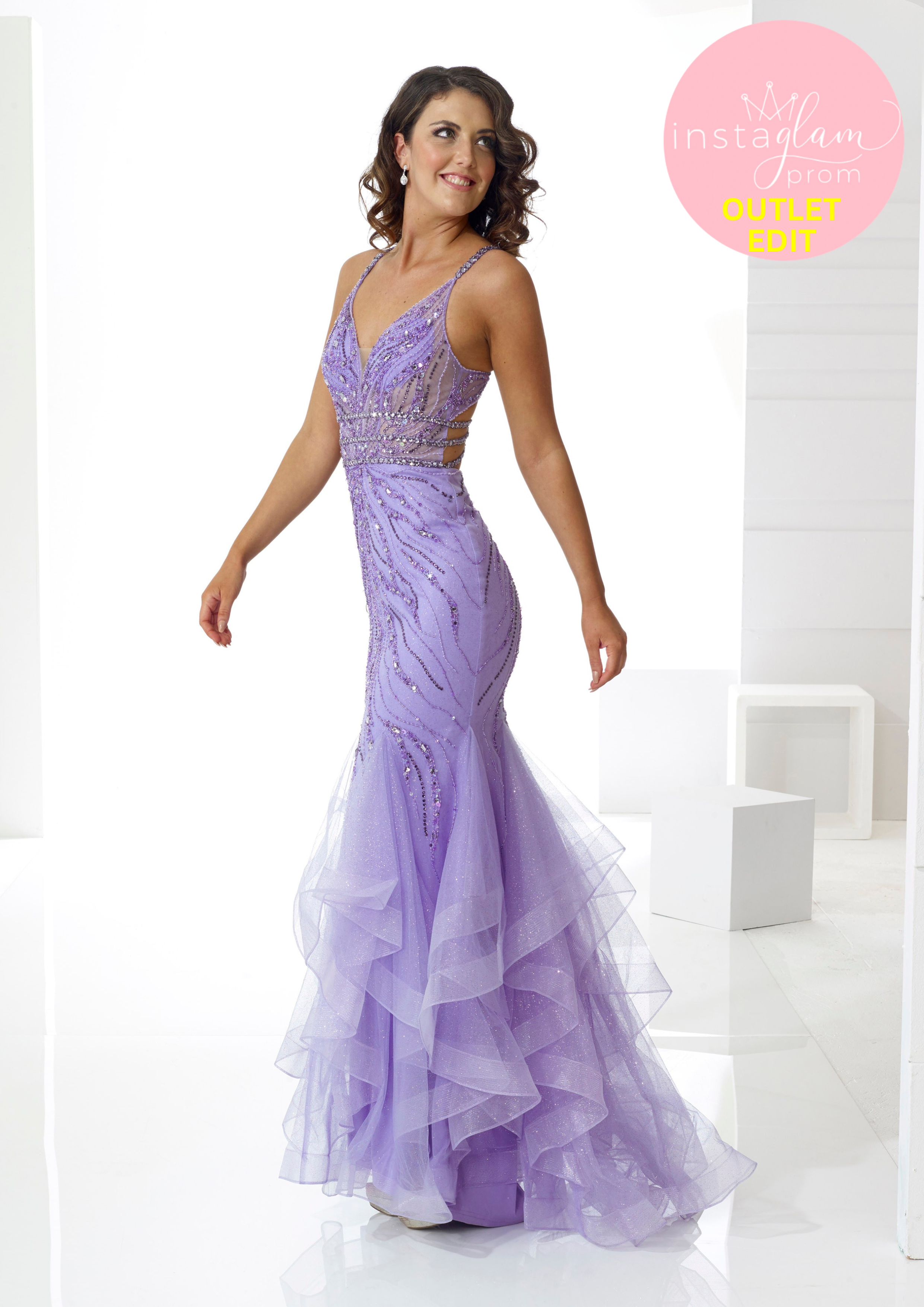 Ruffled Fishtail Prom dress with sheer bodice, beaded detail and statement back detail- Style AF21307