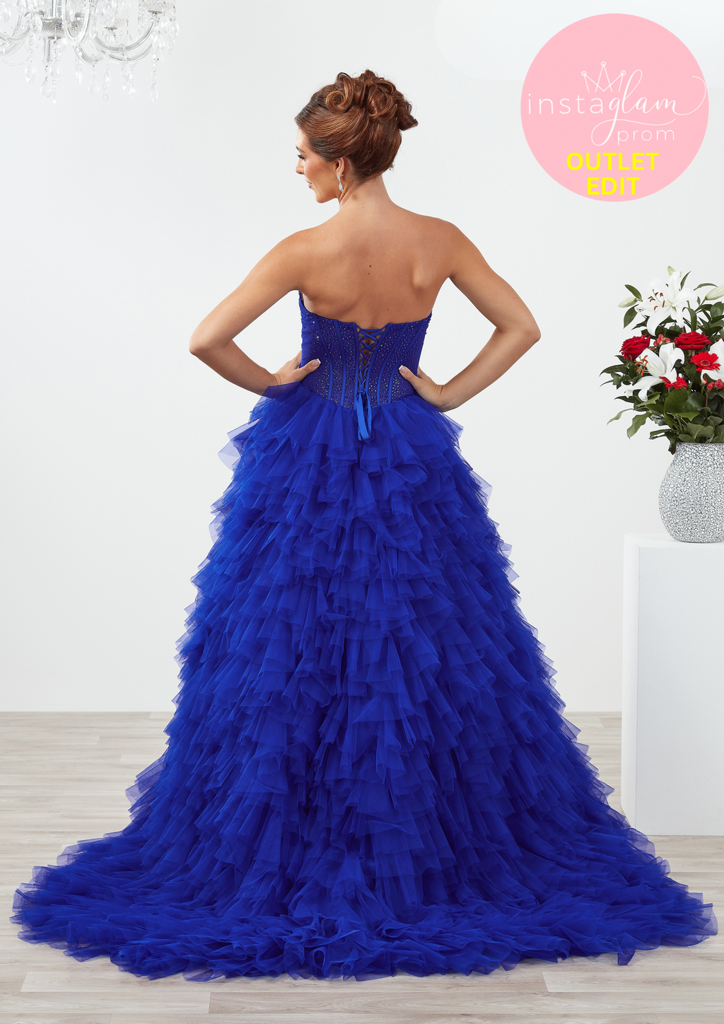Ruffled Prom dress with boned sheer bodice and leg split- Style AF6650