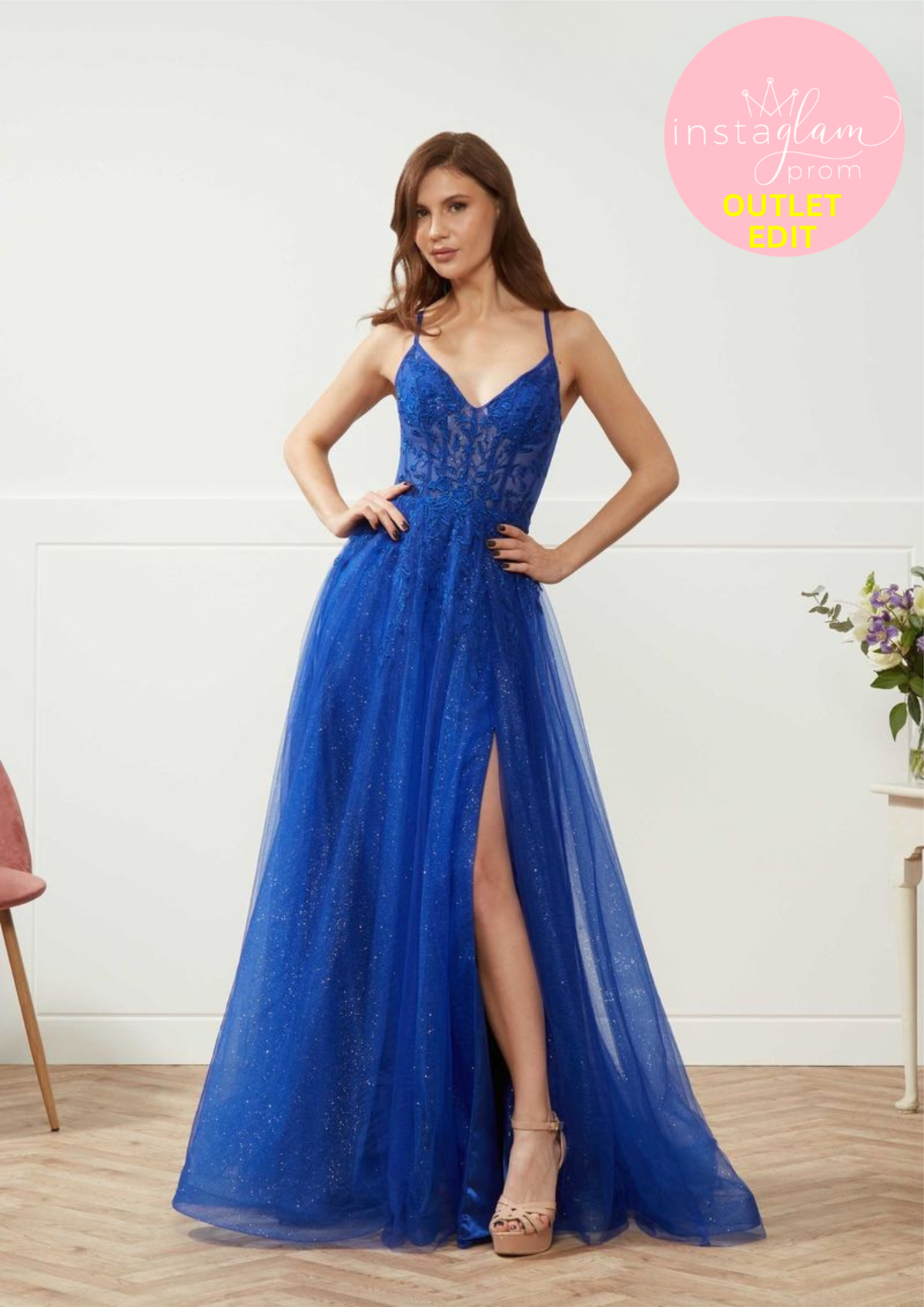 A-Line Tulle Prom Dress with Corset Back and Leg Split -AF42208