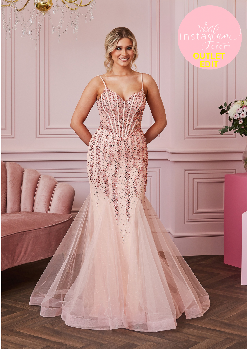 Fishtail Tulle Prom Dress with Boned Bodice and Beaded Detail- Style AF5604
