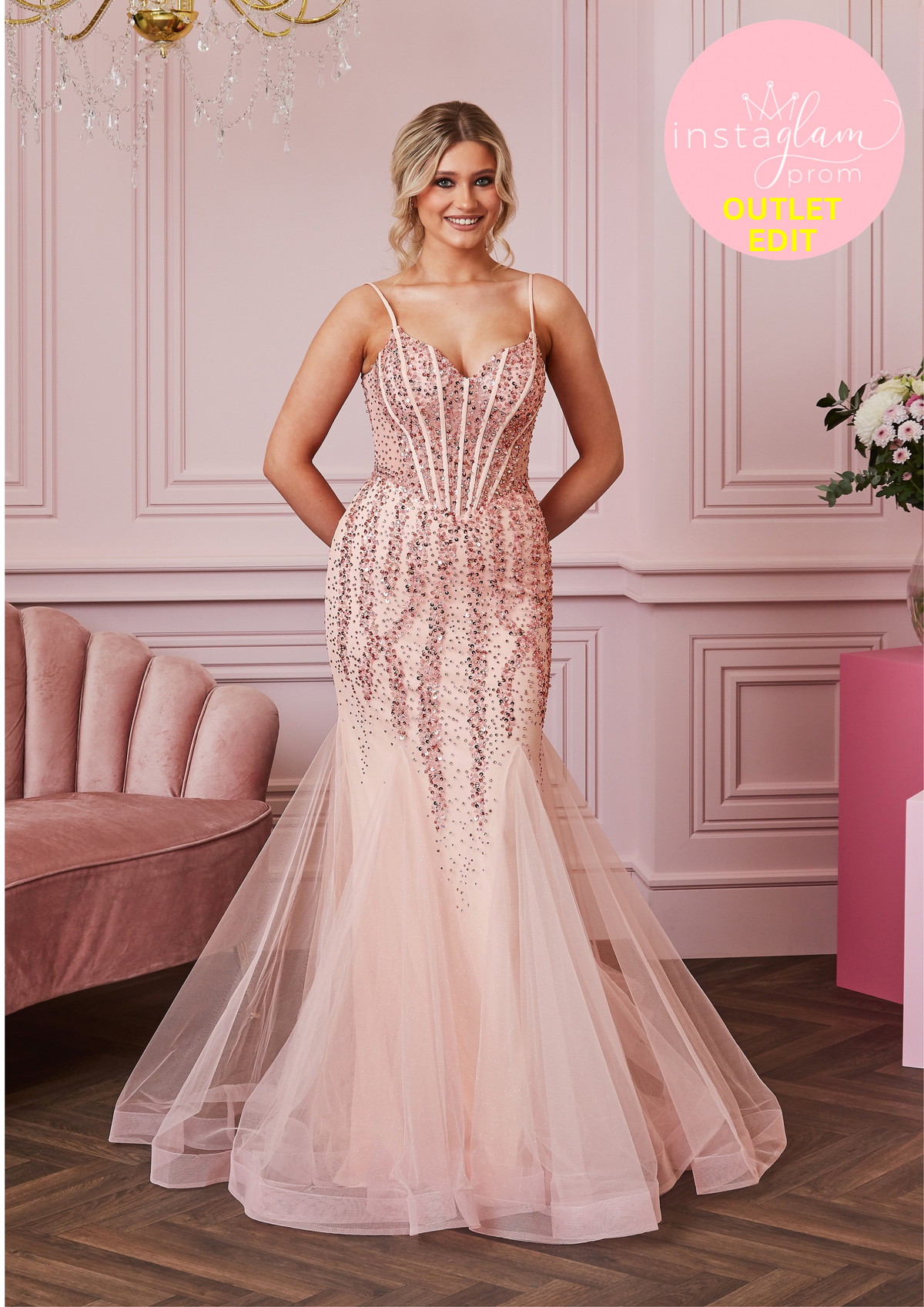 Fishtail Tulle Prom Dress with Boned Bodice and Beaded Detail- Style AF5604